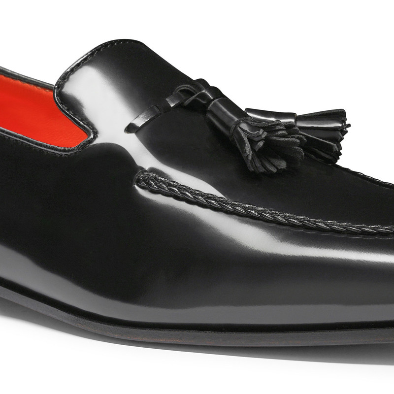 Men's black leather tassel loafer 5
