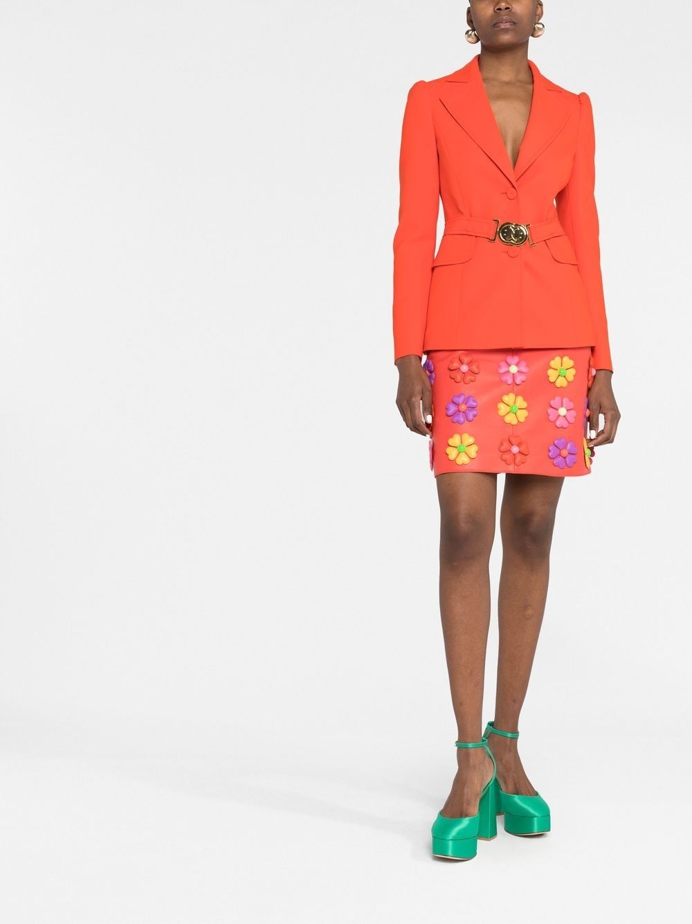 logo-plaque belted blazer - 2