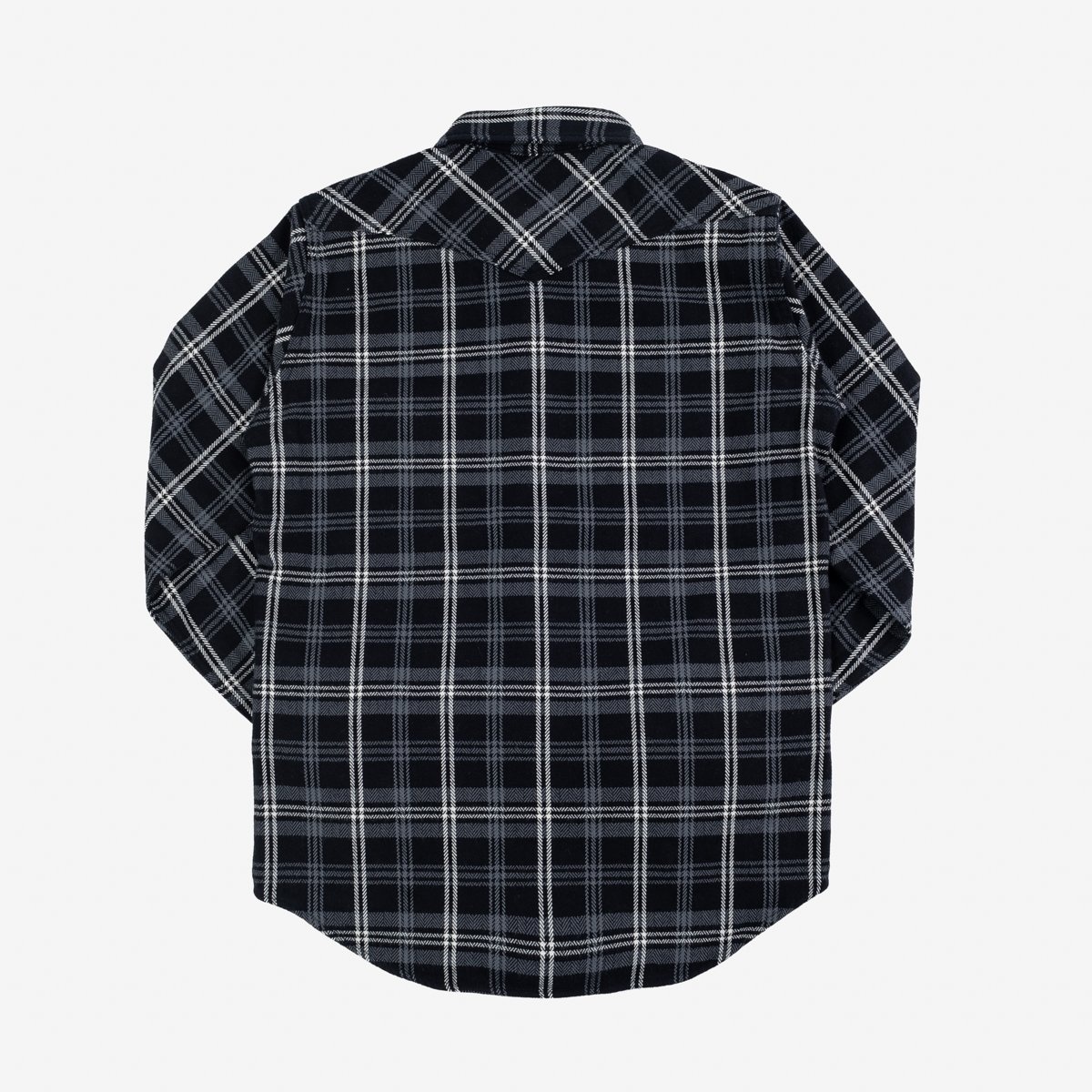 Ultra Heavy Flannel Herringbone Check Western Shirt - Black - 5