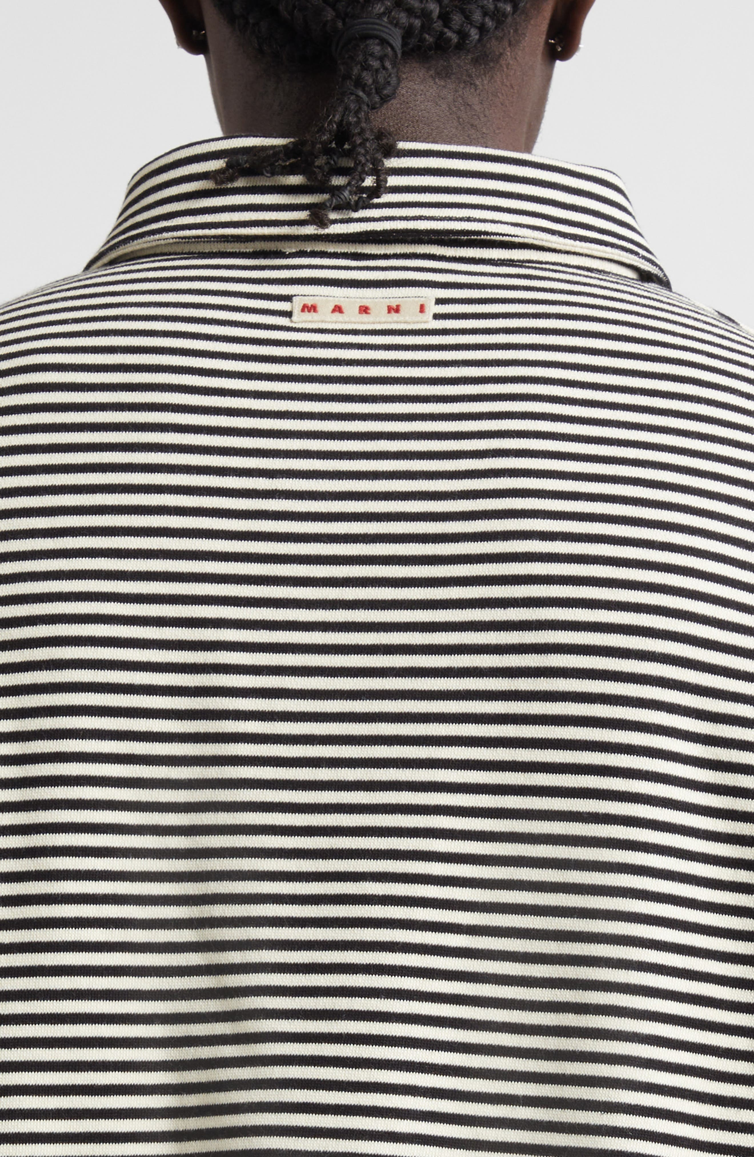 Marni Boxy Fit Stripe Cotton Polo Sweatshirt in Black at Nordstrom - 4