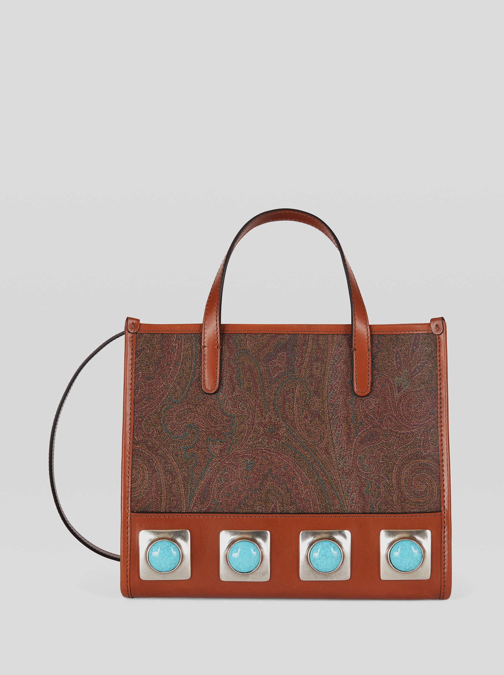 PAISLEY CROWN ME SHOPPING BAG WITH TURQUOISE STUDS - 1