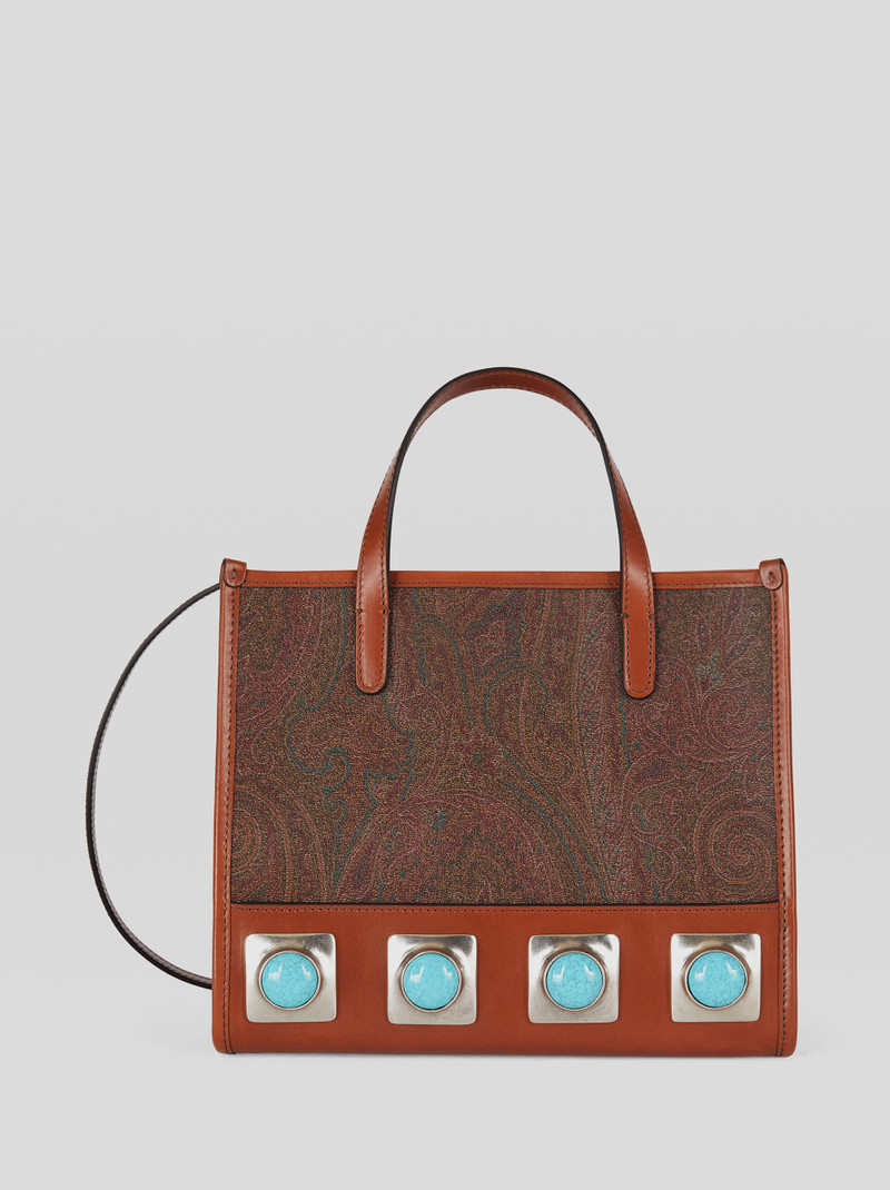 PAISLEY CROWN ME SHOPPING BAG WITH TURQUOISE STUDS 1