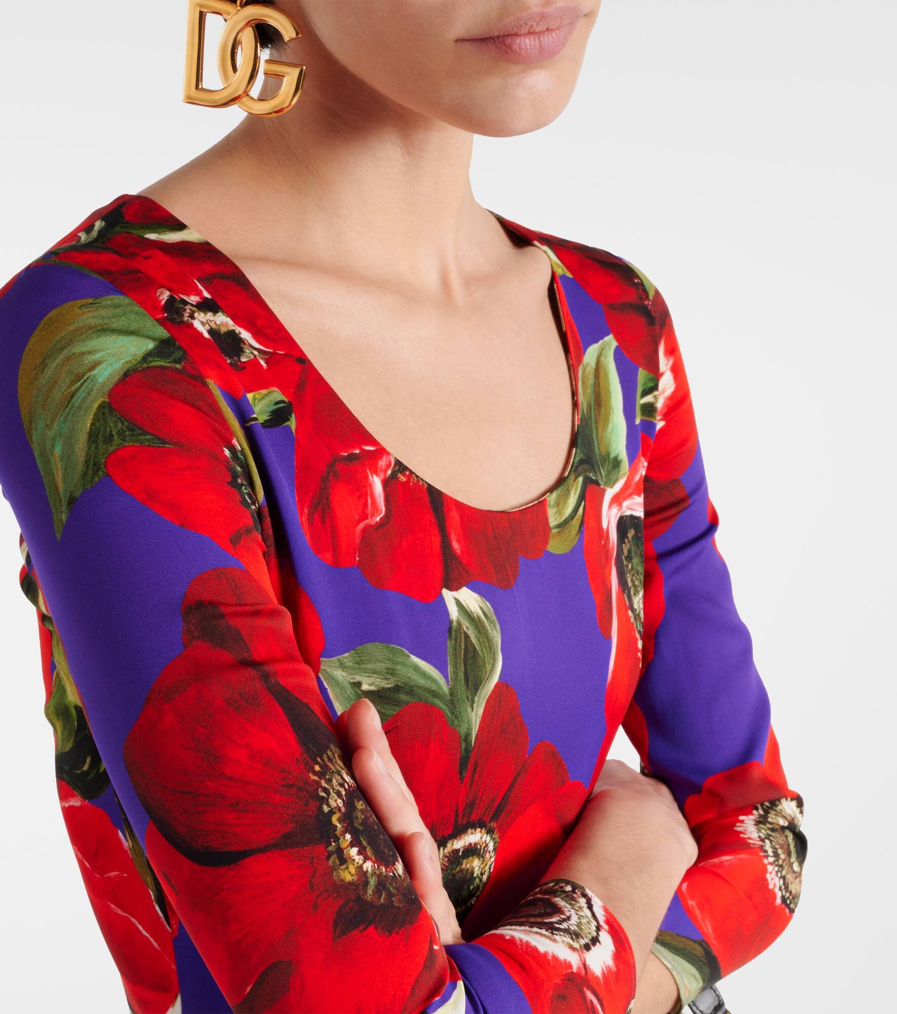 Floral silk-blend midi dress - 4