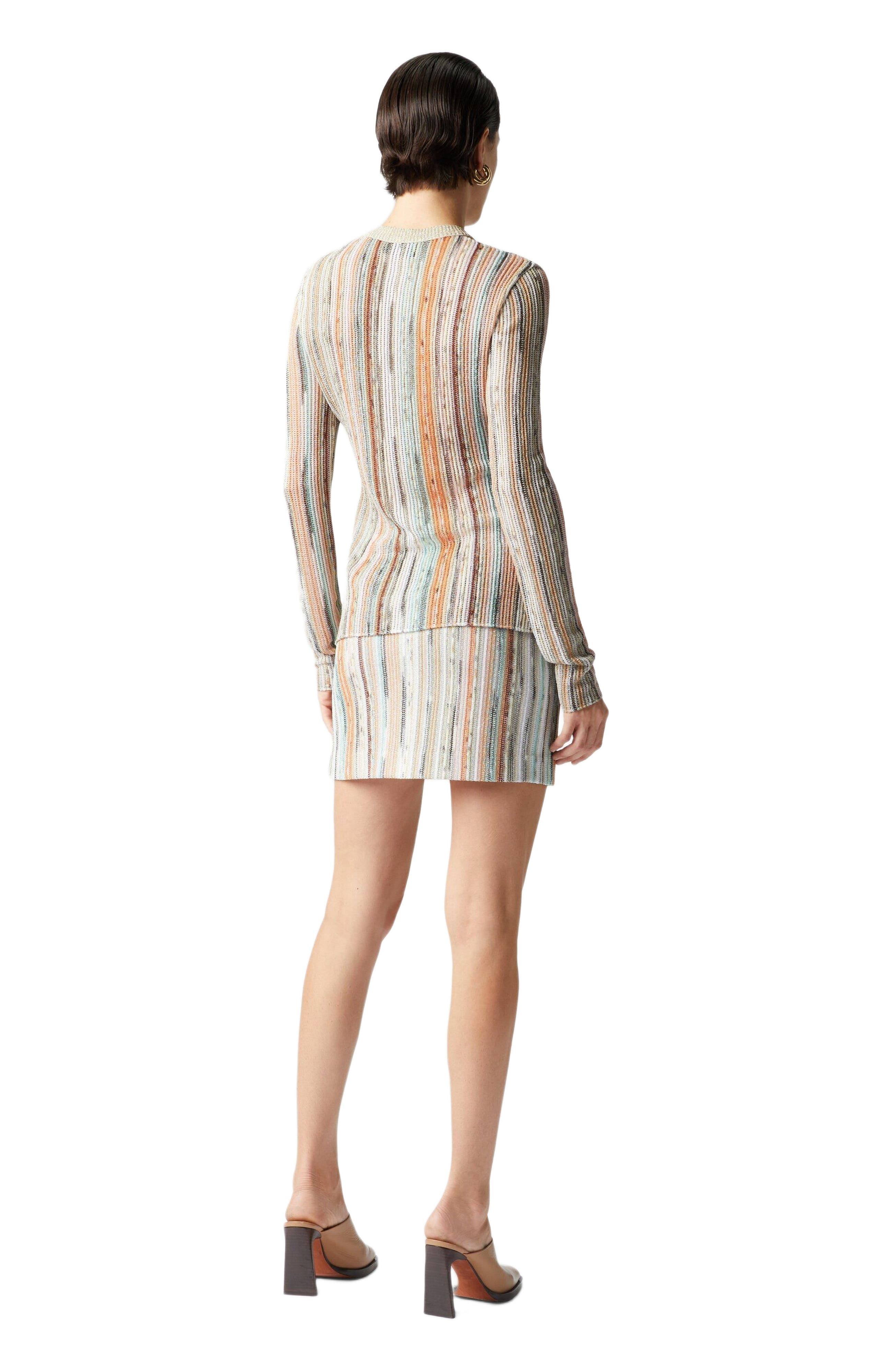 Missoni Striped Lamé Slub Viscose Crewneck Cardigan in Multicoloured at Nordstrom - 7