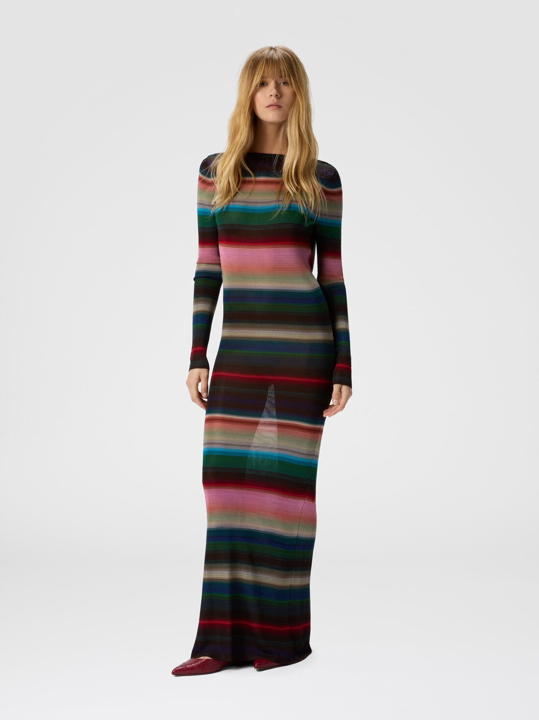 Long backless dress in striped knit - 2