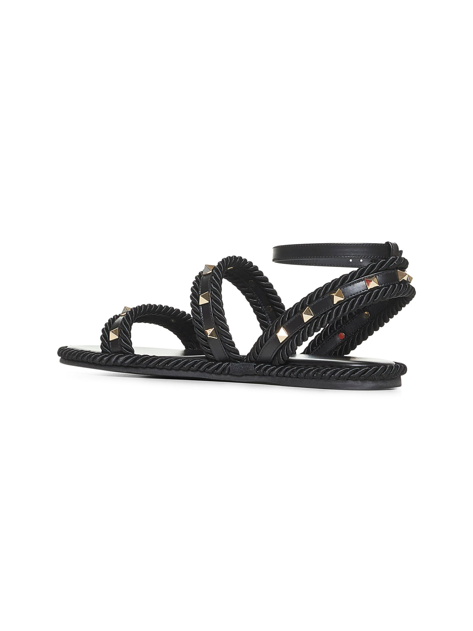 Valentino Garavani Women Black Leather Rockstud Torchon Sandals - 3