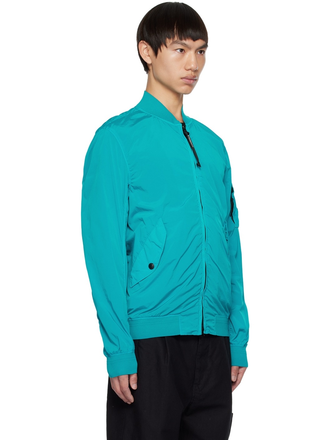 Blue Garment-Dyed Bomber Jacket - 2