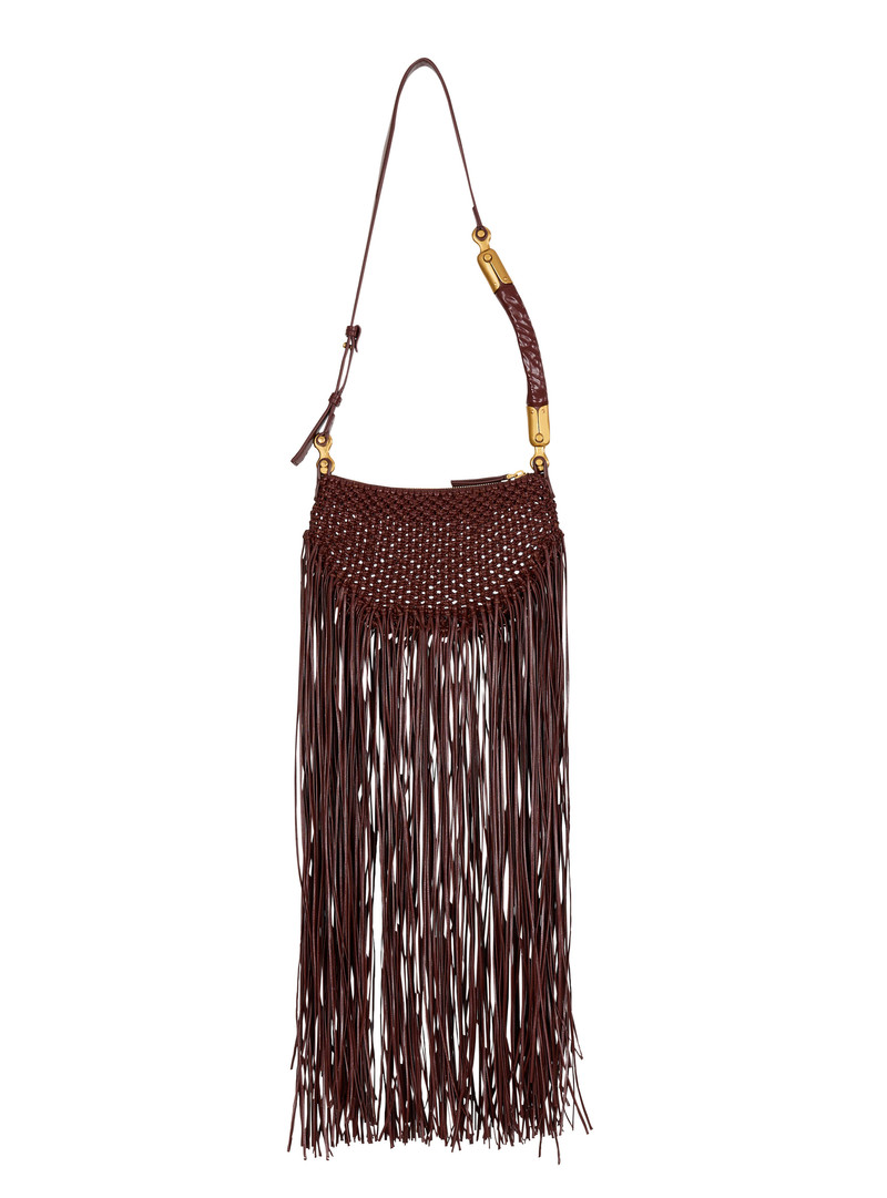 Fringed Ébène Hobo Mini bag in woven leather 6