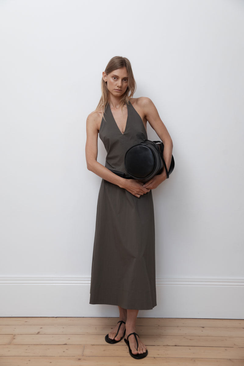 Halter Plunge Dress - Khaki - 6