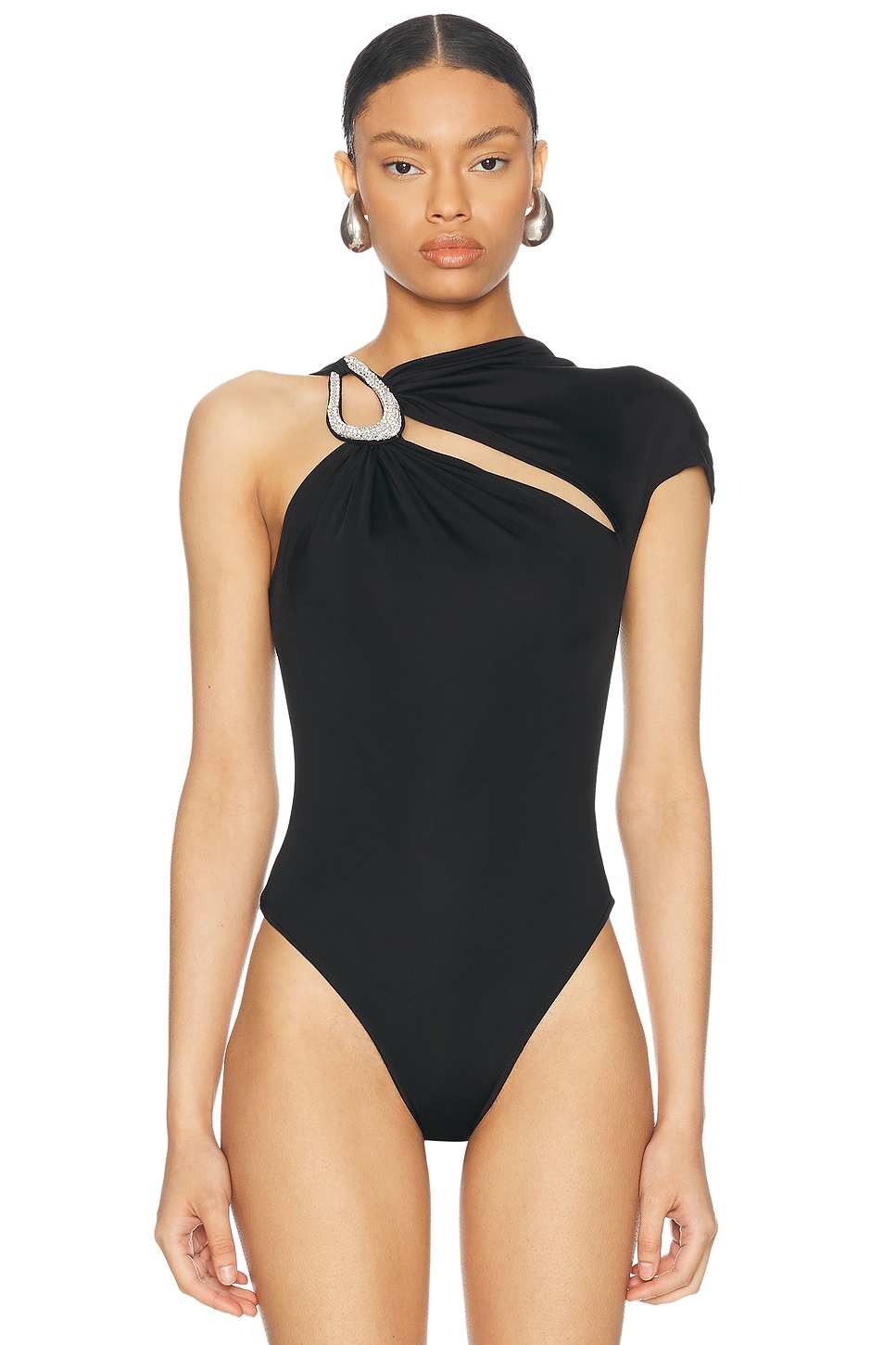 Crystal Buckle Asymmetric Cut Bodysuit - 2