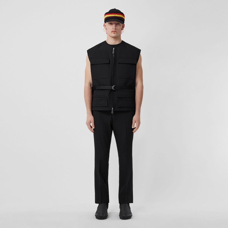 Burberry Panel Detail Grain de Poudre Wool Belted Gilet outlook