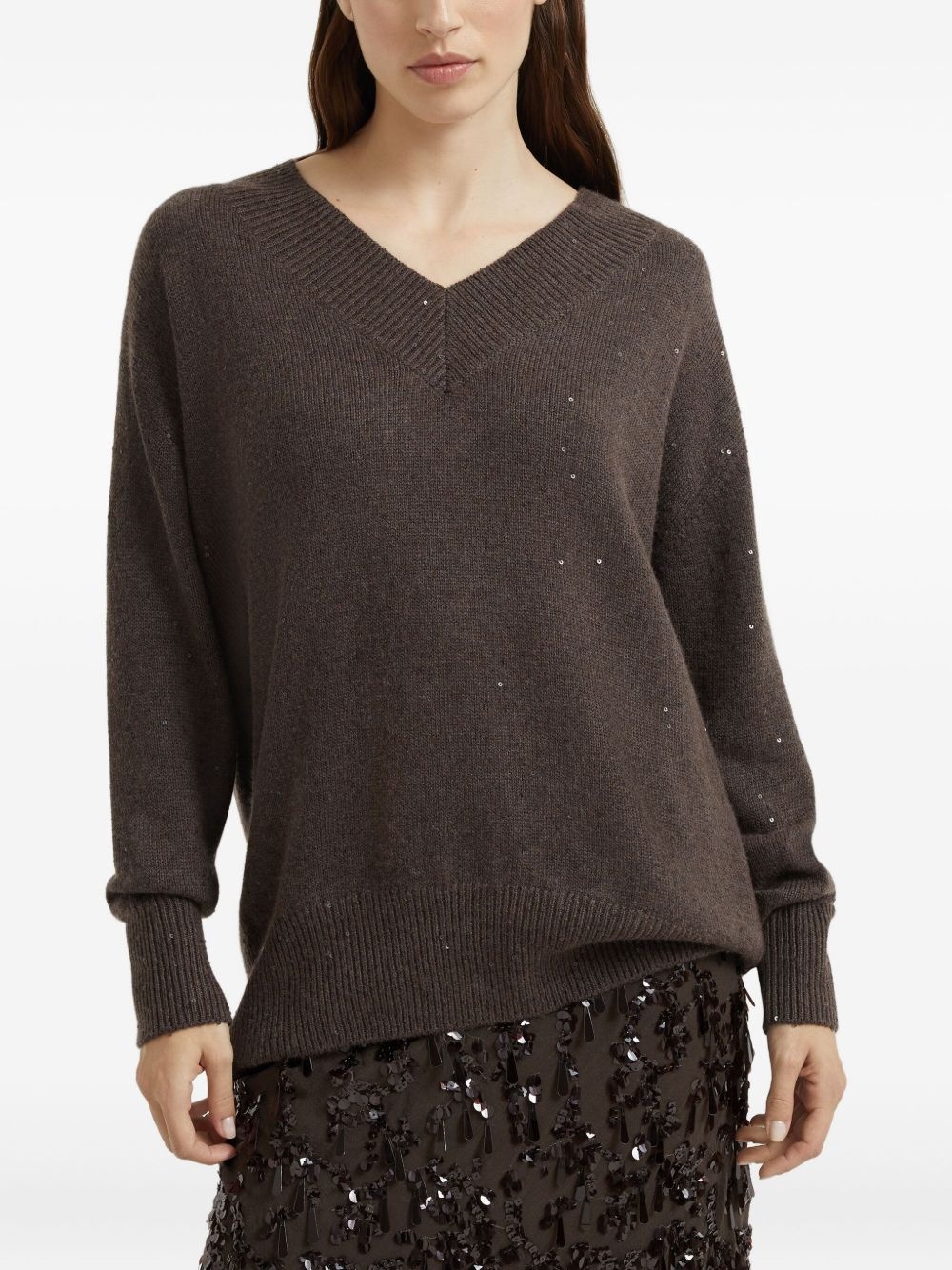 sequin-embellished V-neck sweater - 3