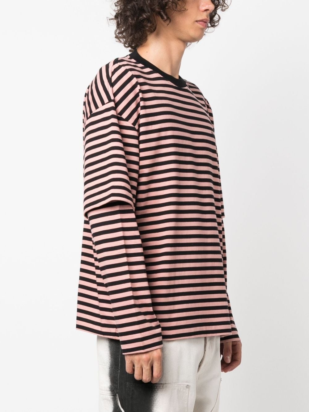 stripe-patterned double-sleeve T-shirt - 4