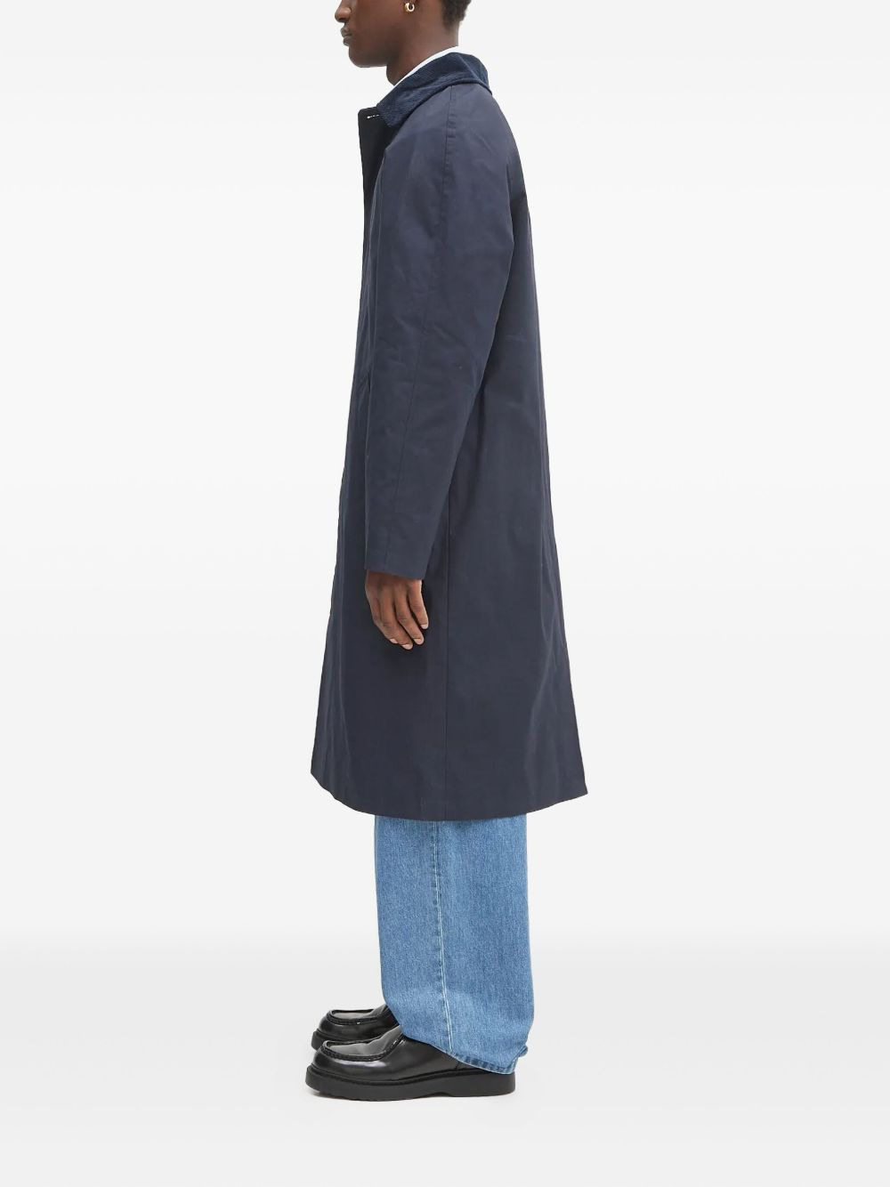 corduroy-collar long coat - 2