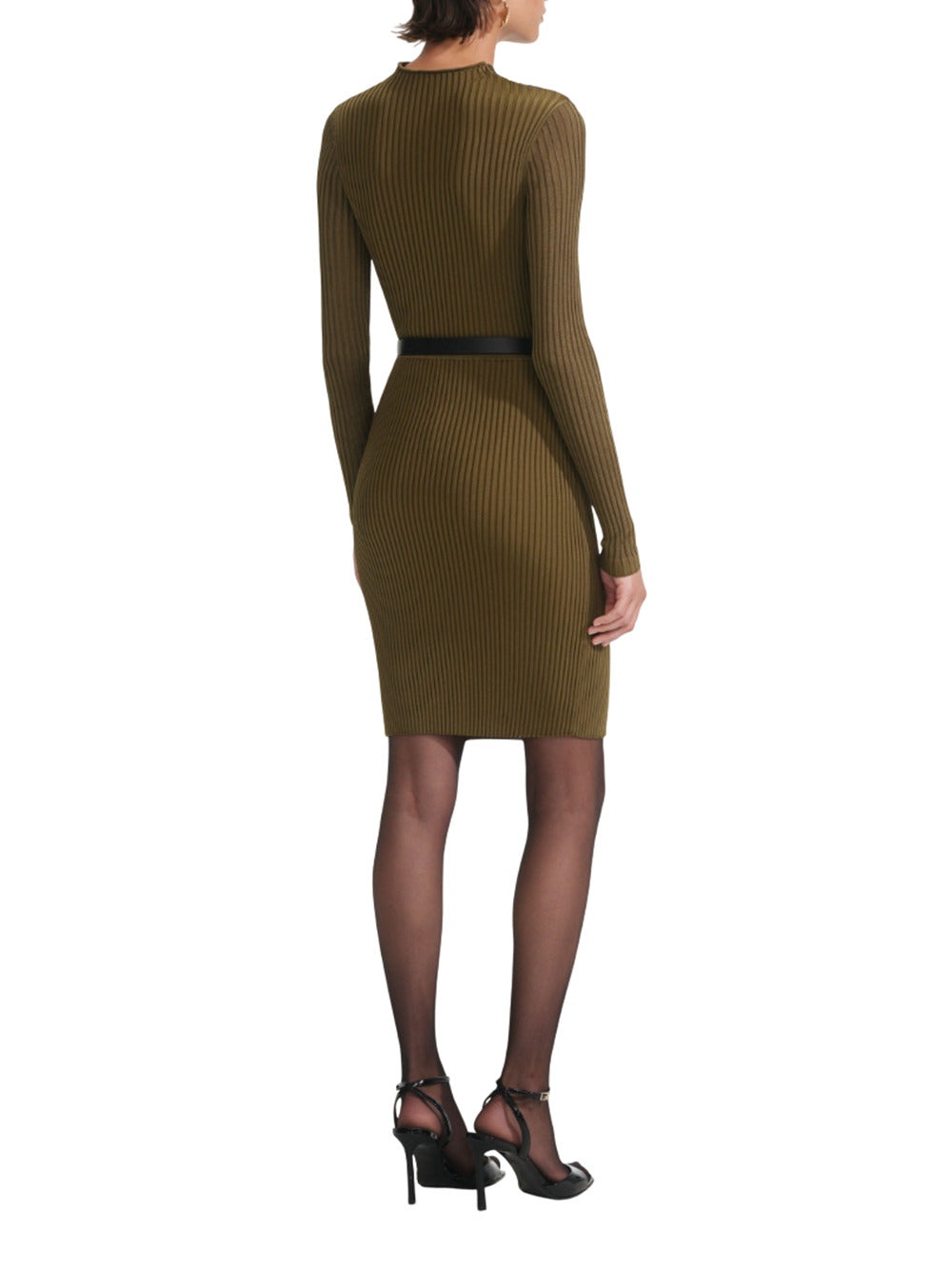 Ribbed Knit Mini Dress With Cut-Outs In Khaki - 4