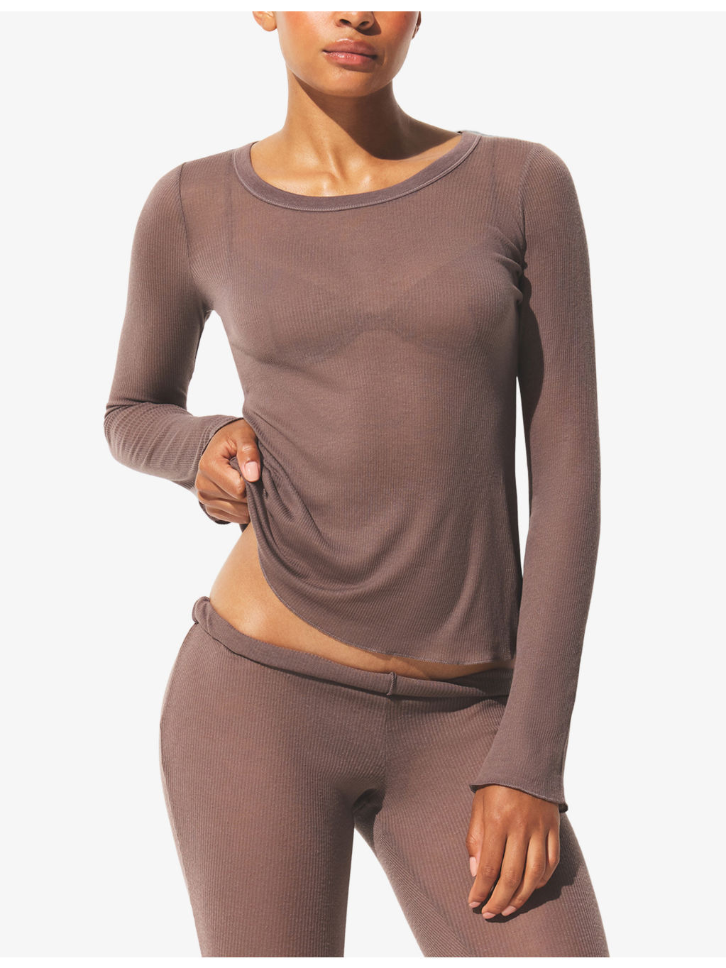 Sheer Rib Long-Sleeve Crew Neck Jersey Top - 3