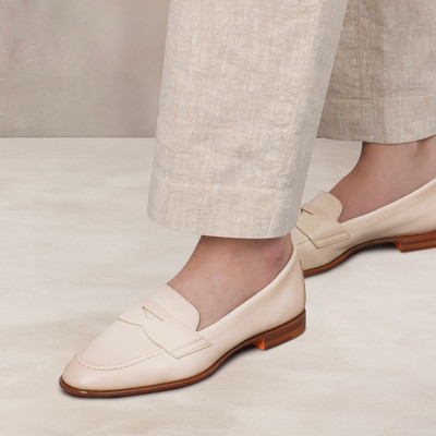 Santoni Women's beige leather penny loafer outlook