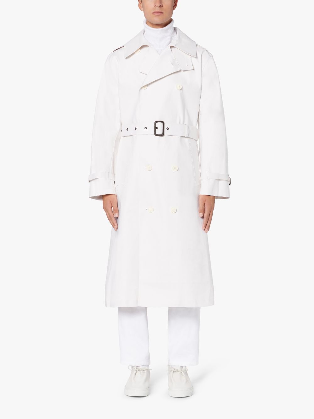 VIENNA WHITE BONDED COTTON TRENCH COAT | GRF-305 - 2