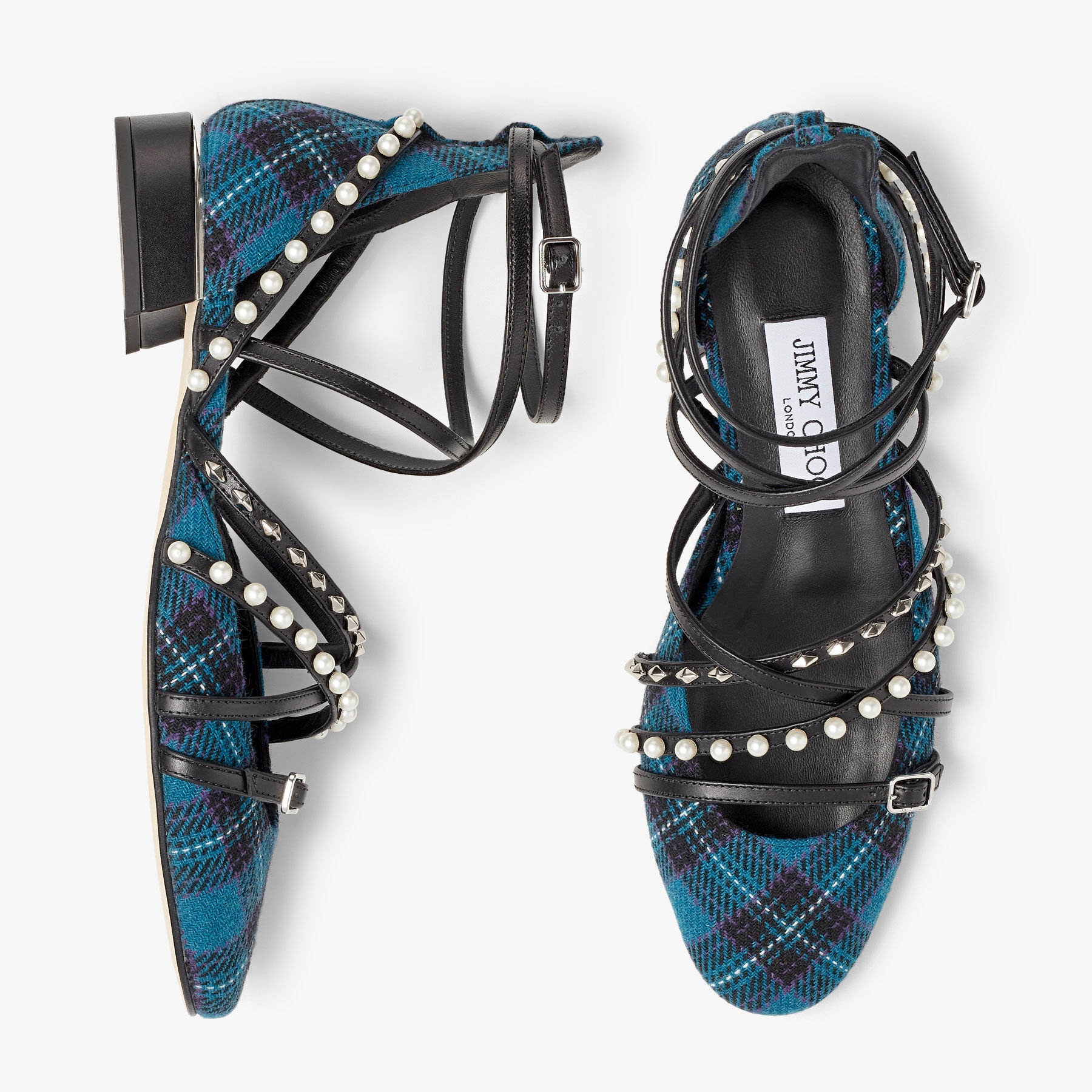 Celestia 25
Peacock Tartan Fabric Pumps with Pearls and Studs - 4