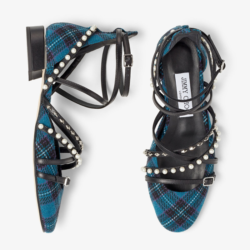 JIMMY CHOO Celestia 25 Peacock Tartan Fabric Pumps with Pearls and