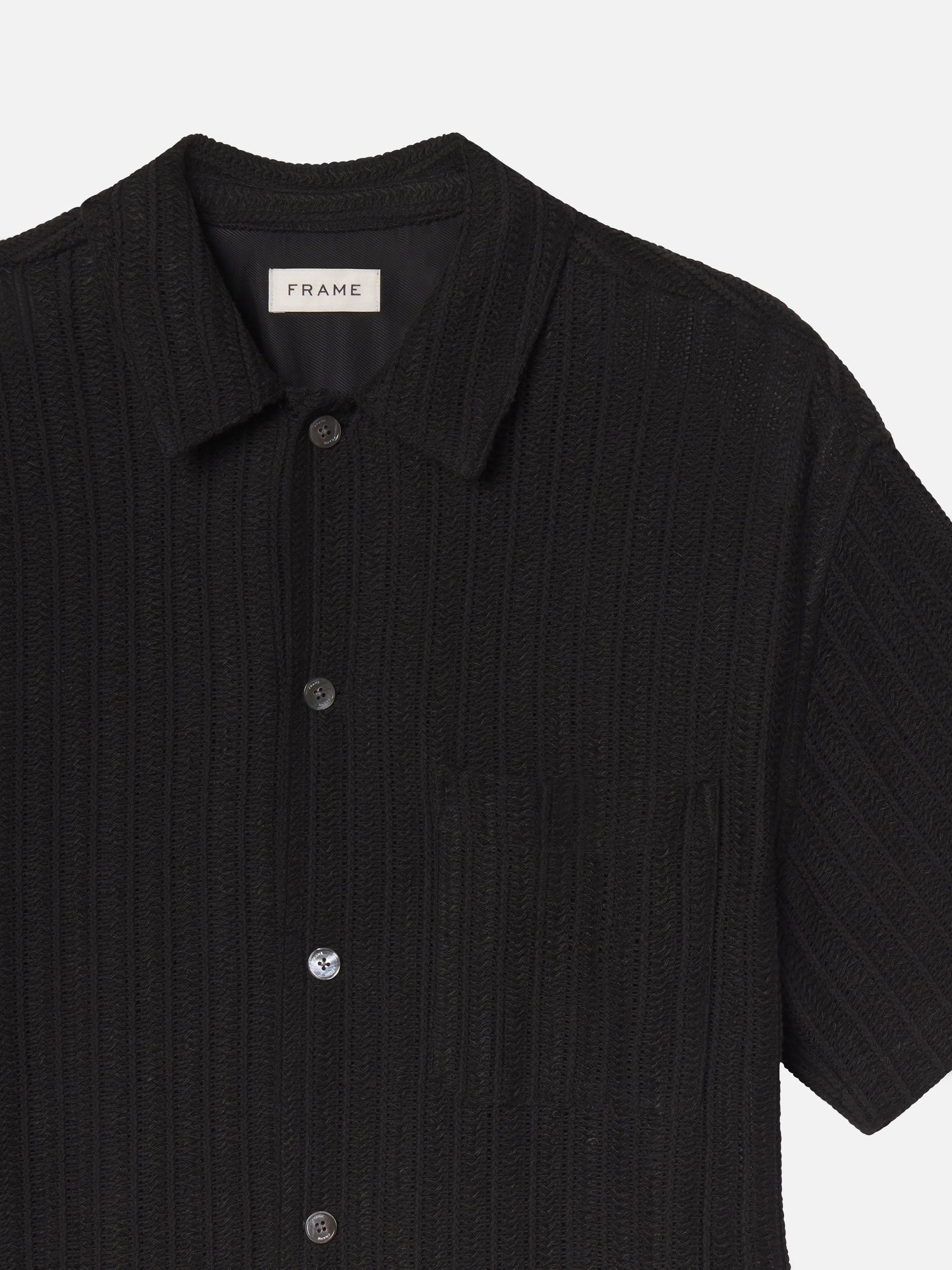 Crochet Short Sleeve Shirt in Black - 4