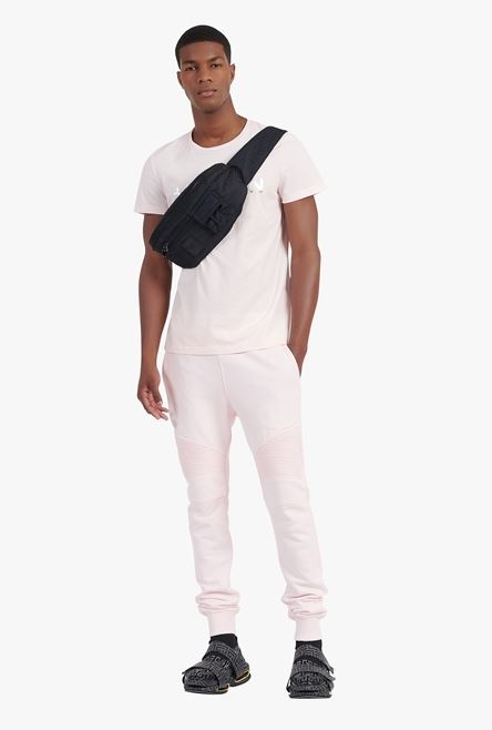 Pale pink eco-designed cotton T-shirt with silver Balmain Paris logo print - 2