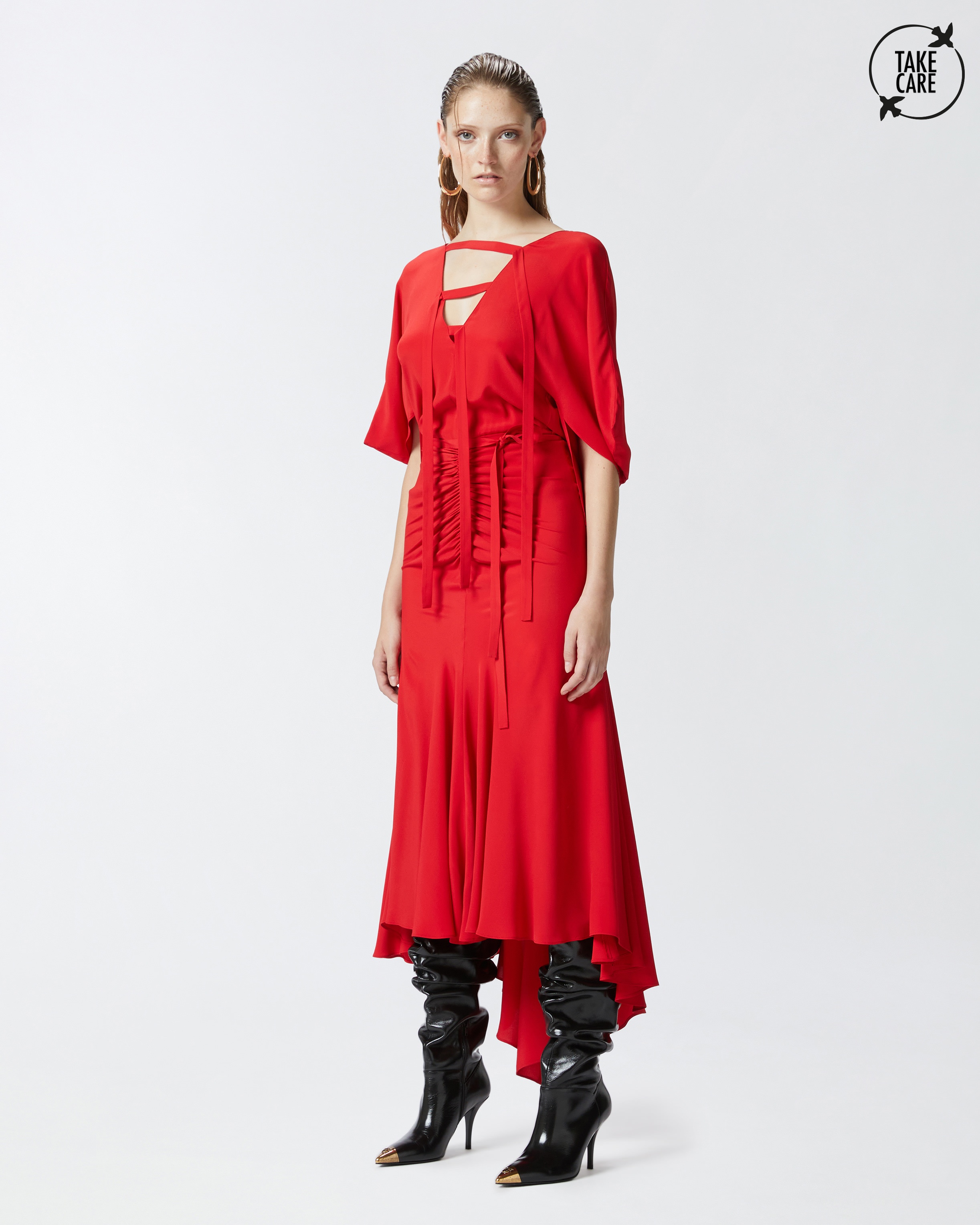 PINKO LONG SILK-BLEND CREPE DRESS | REVERSIBLE