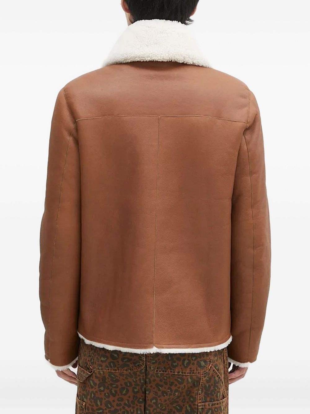 shearling-collared leather jacket - 3