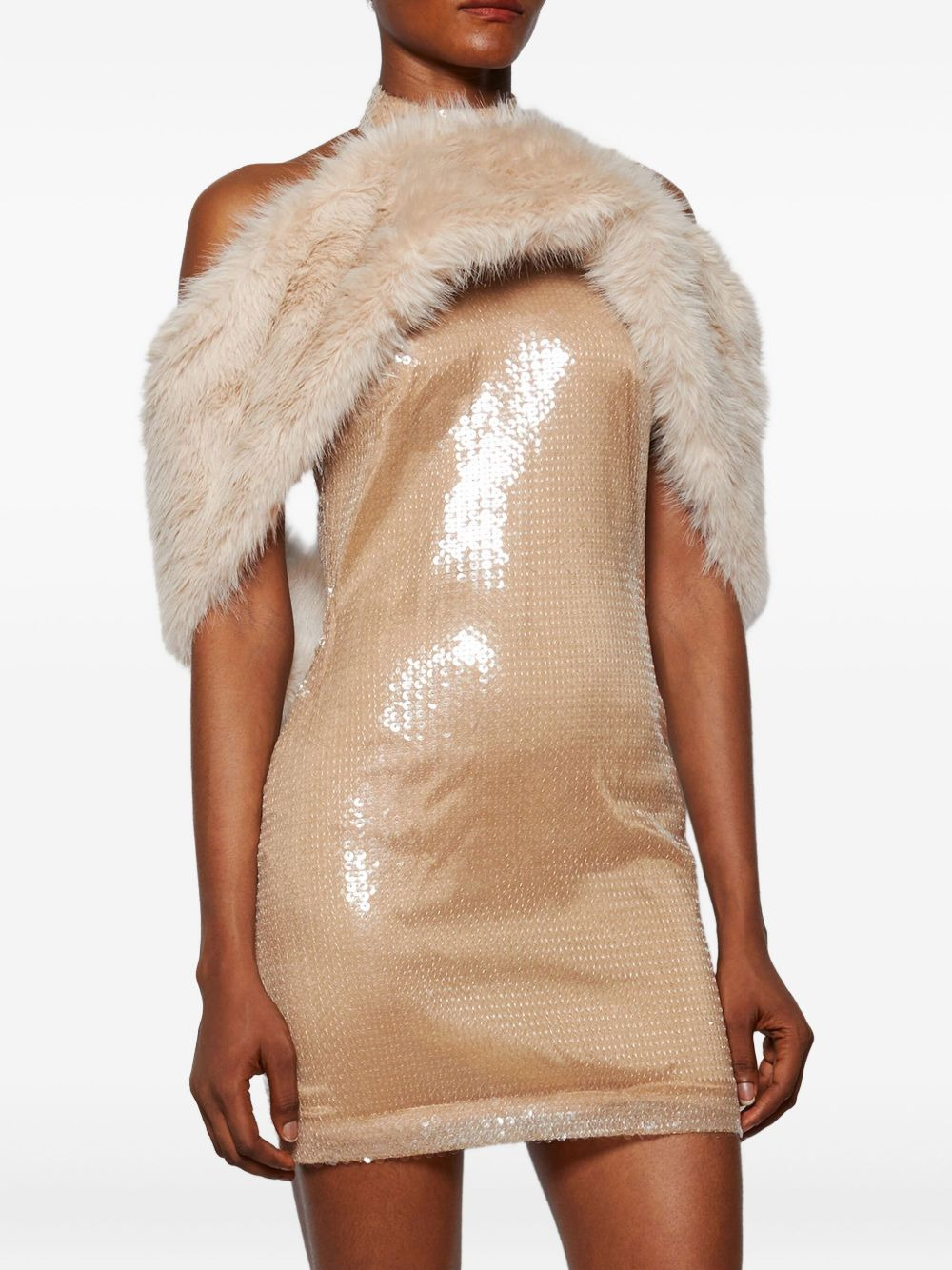 faux-fur sequin mini dress - 3