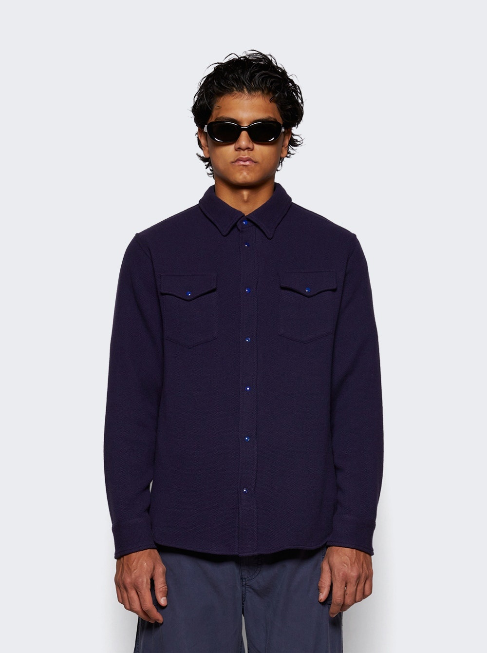 Midnight Sea Solid Cashmere Shirt Lapis Lazuli - 3