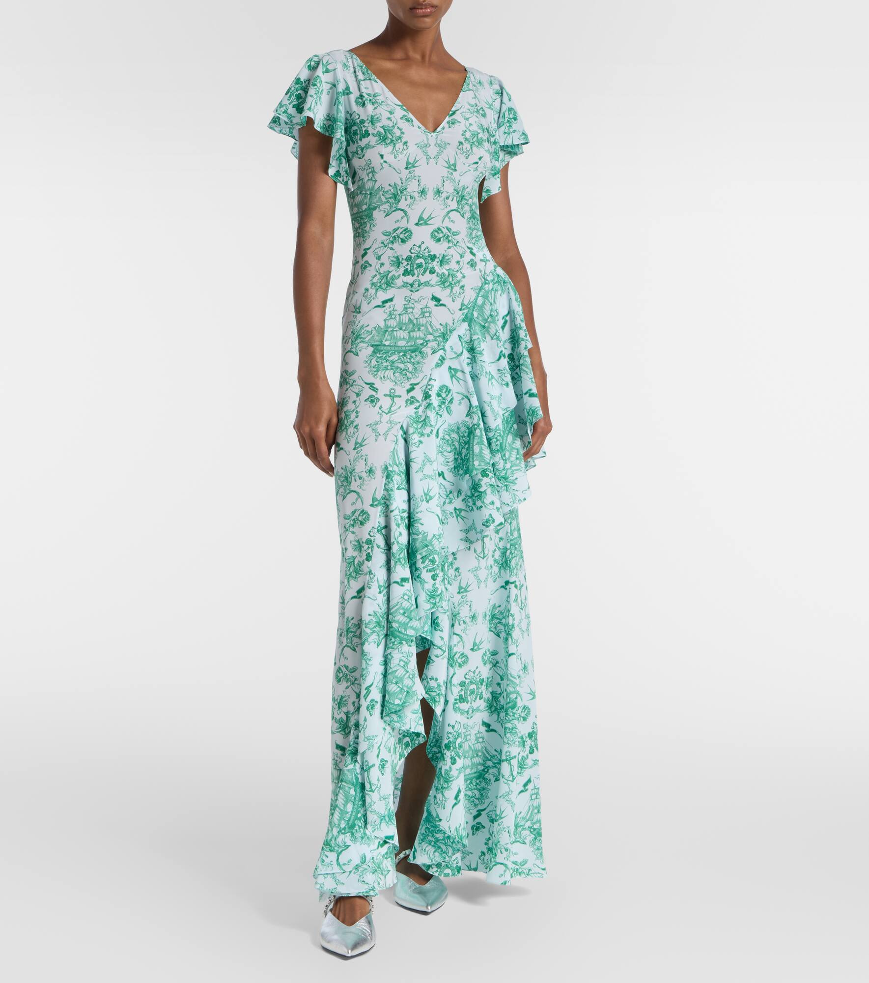 Printed ruffled silk crêpe de chine gown - 2