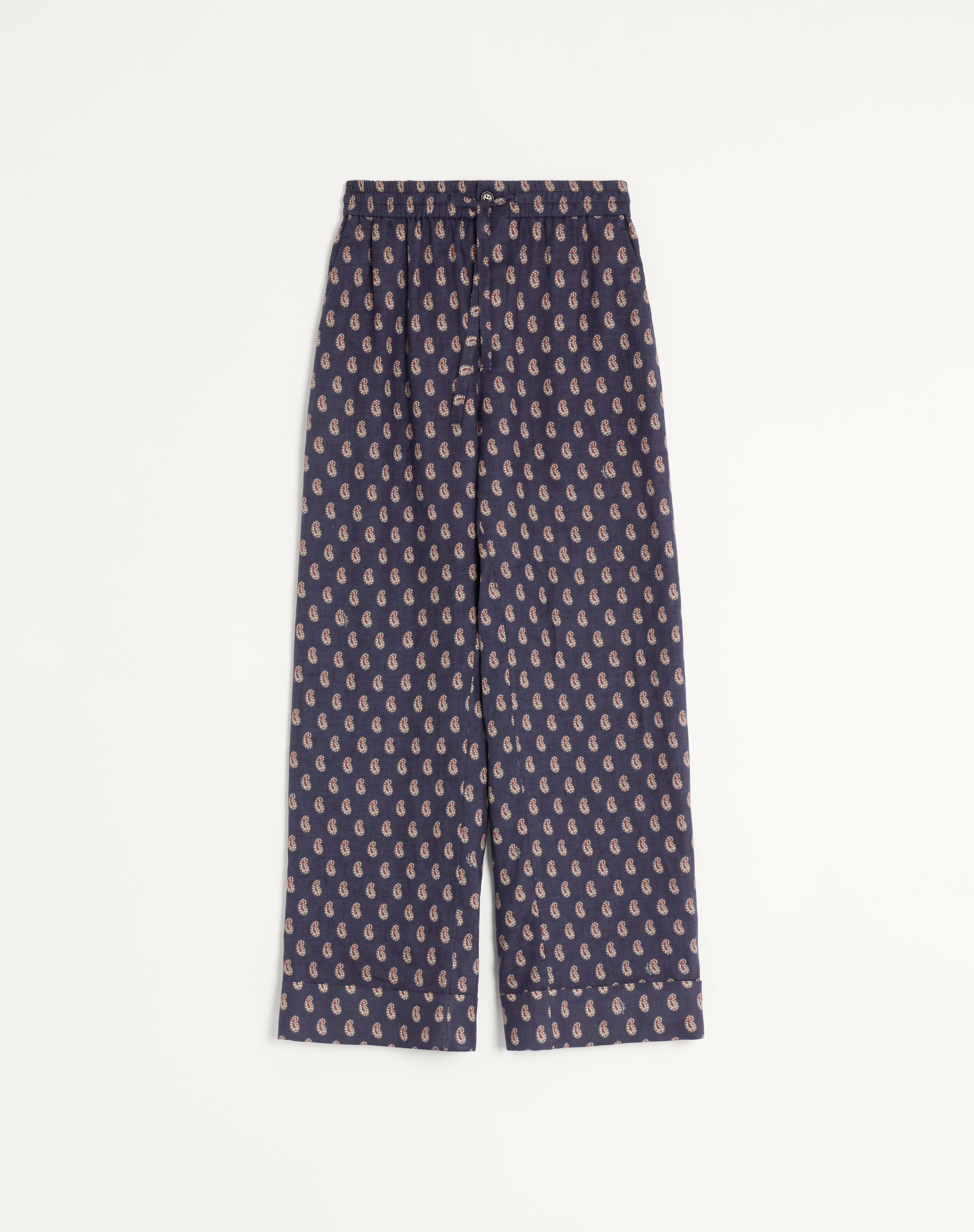 LIGHTWEIGHT CUFFED LINEN PANTS WITH VOYAGE IMAGINAIRE PRINT - 1
