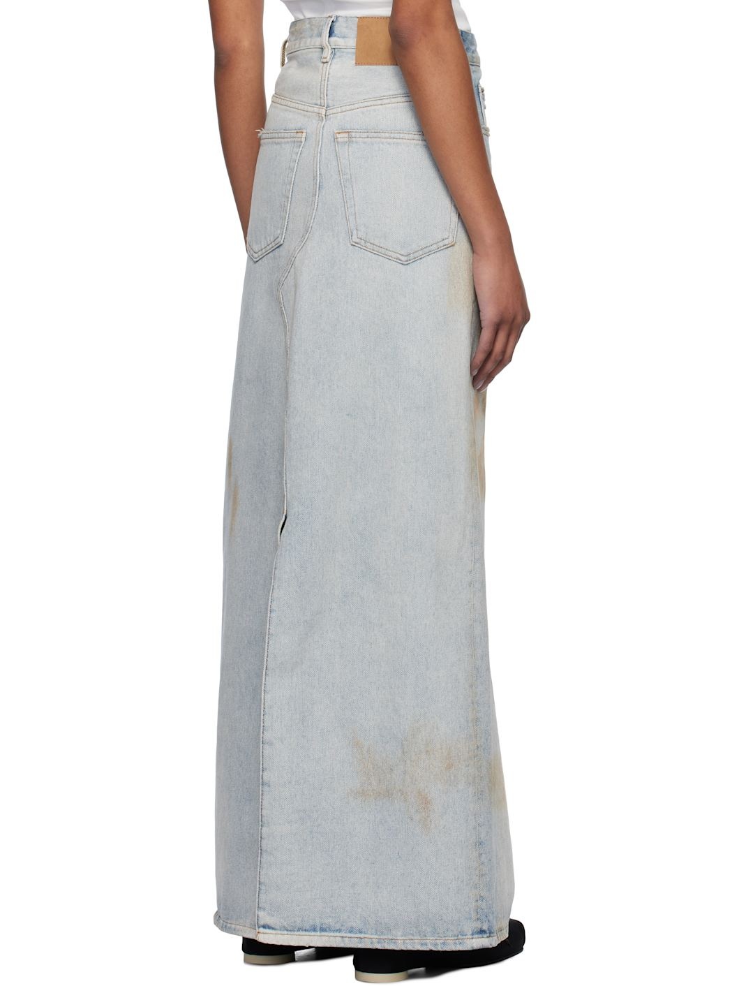 Blue Distressed Denim Maxi Skirt - 3