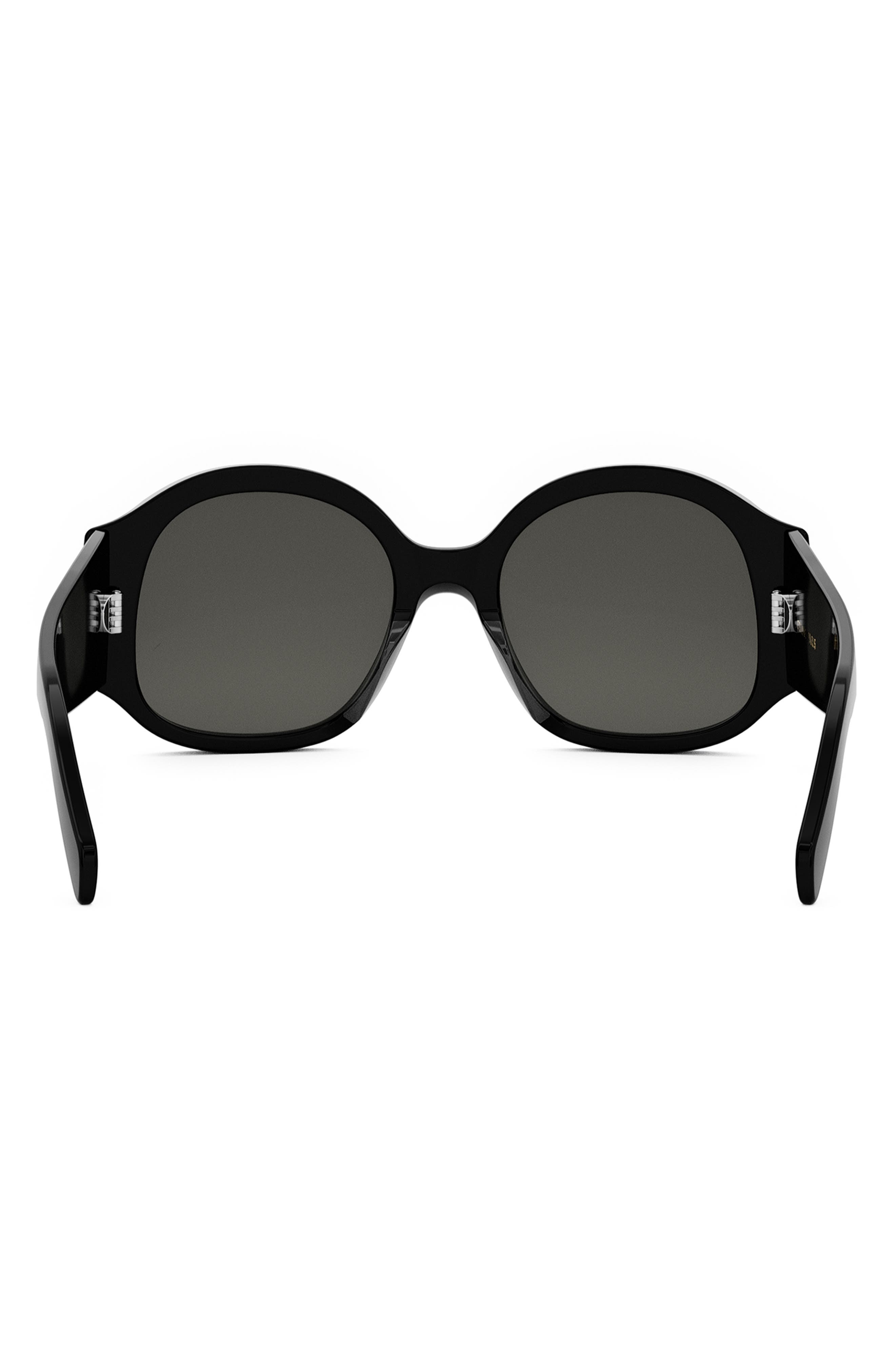 CELINE Maxi Triomphe 54mm Round Sunglasses in Shiny Black /Smoke at Nordstrom - 7
