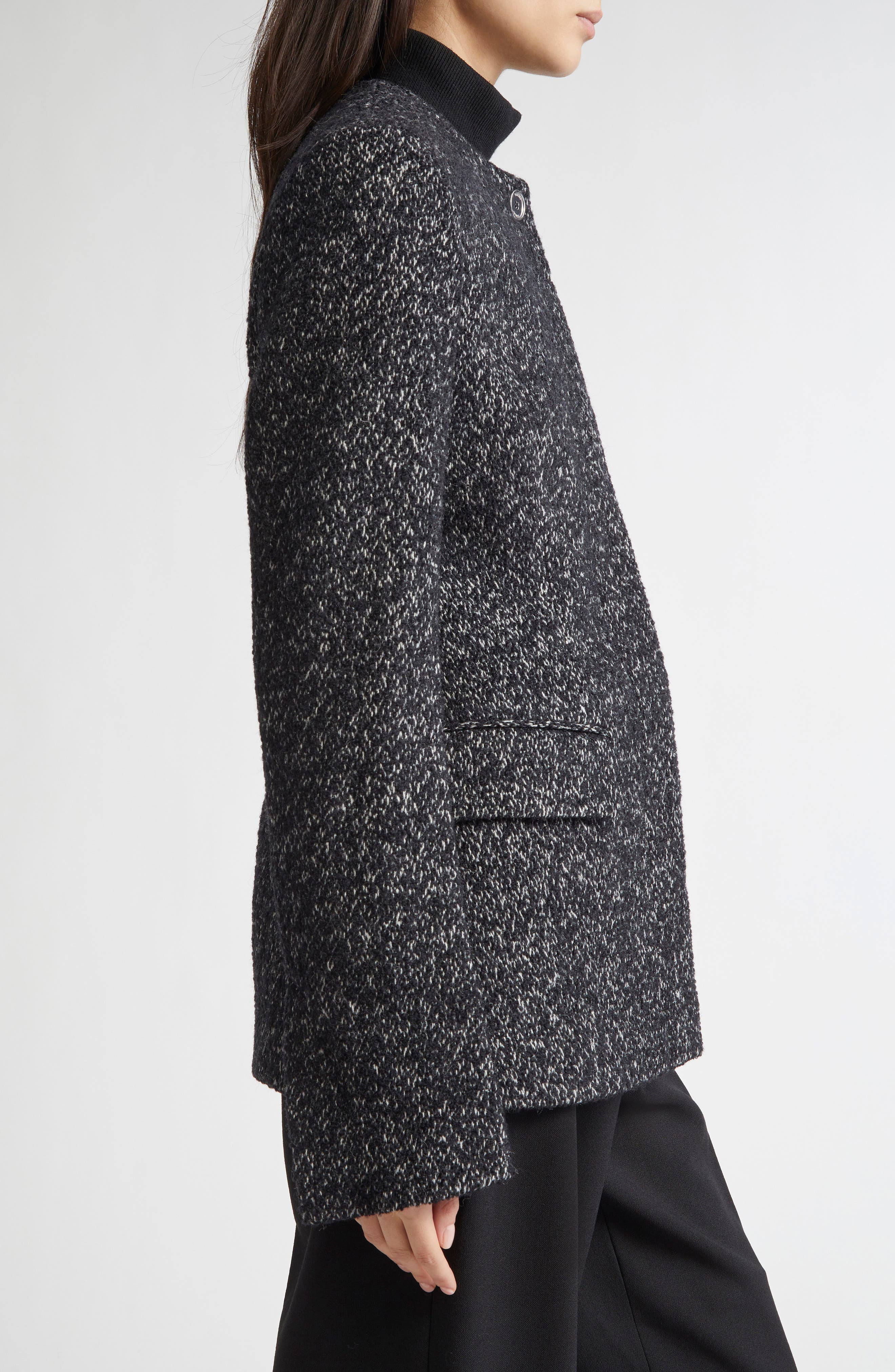 TOTEME Collarless Cinched Wool Blend Jacket in Black/White at Nordstrom - 4