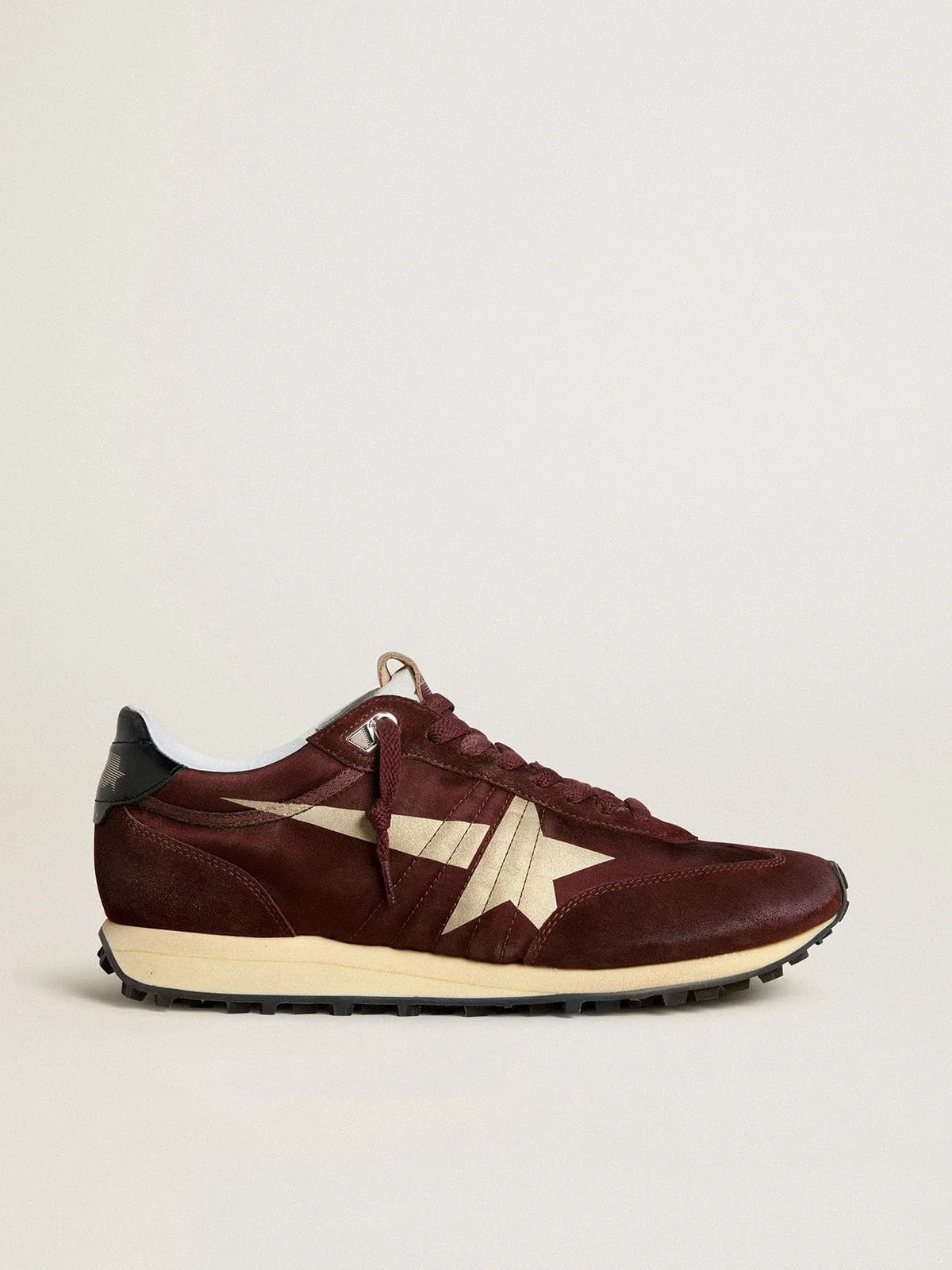 Men's Marathon with burgundy satin upper and platinum leather star - 1