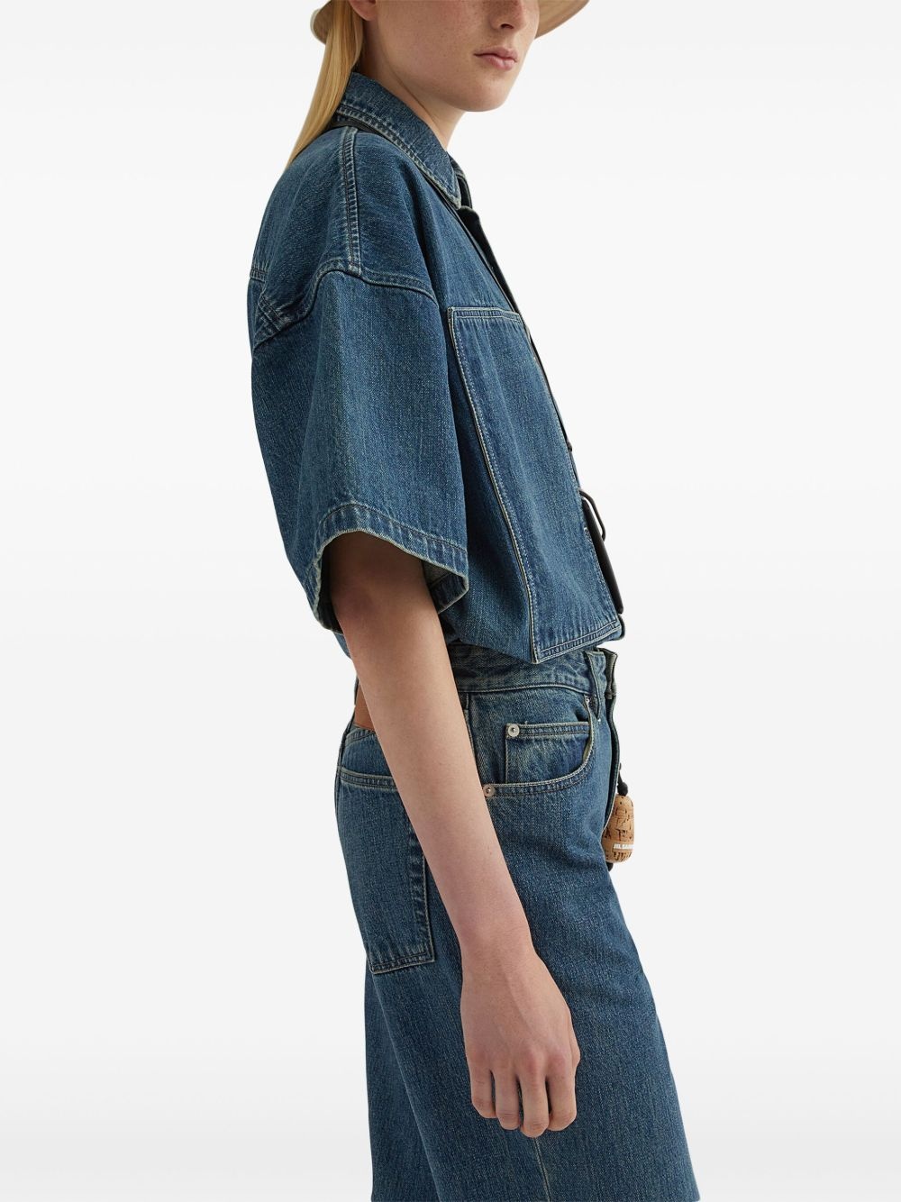 concealed button fastening denim shirt - 3