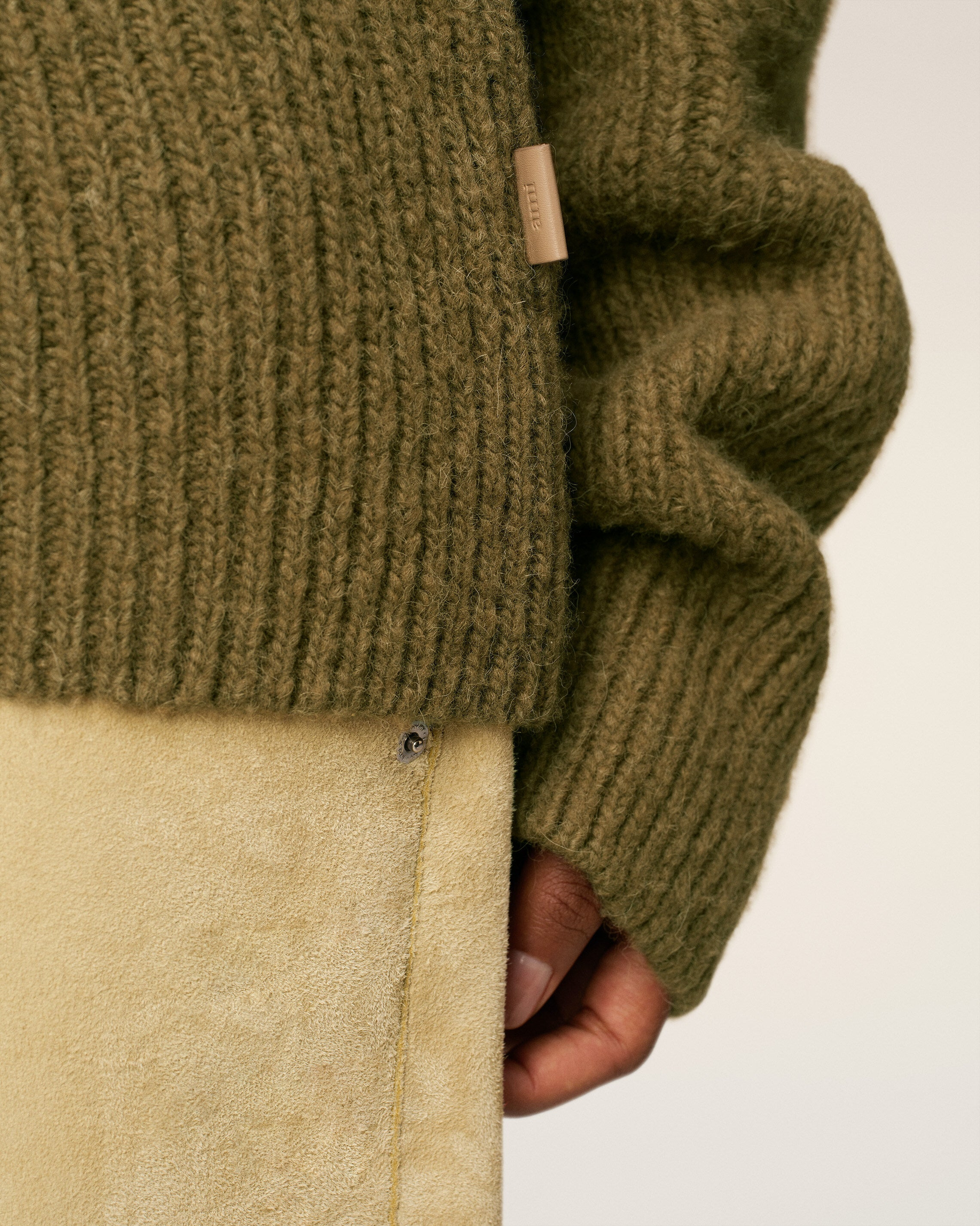 GREEN WOOL FUNNEL NECK SWEATER - 4