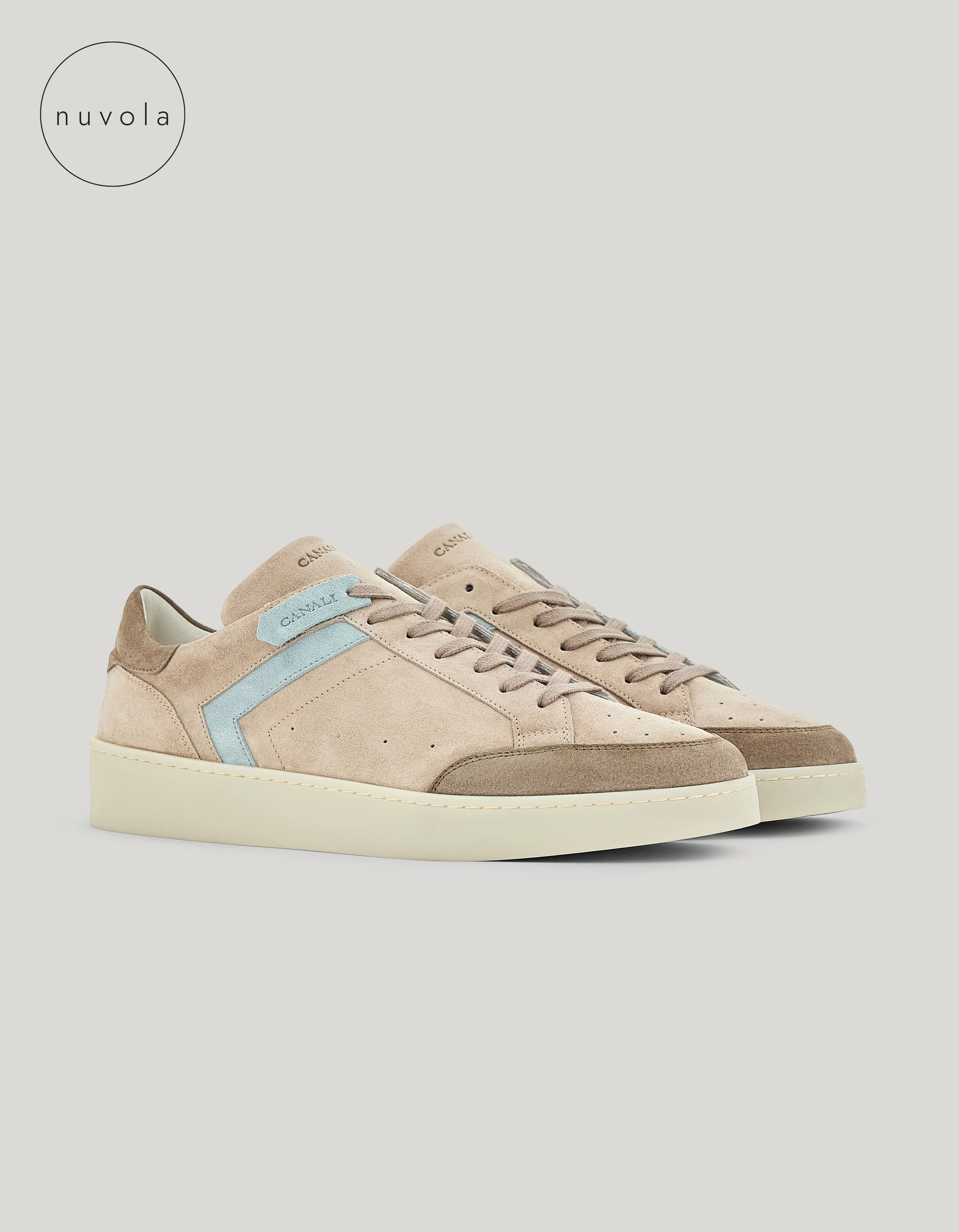 CANALI NUVOLA BEIGE AND GREEN CALFSKIN SUEDE SNEAKERS - 1
