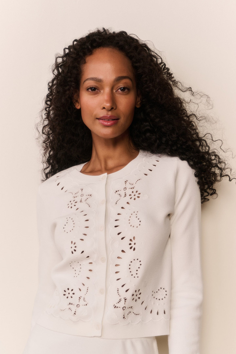 LoveShackFancy Leda Bandana Eyelet Knit Cardigan outlook
