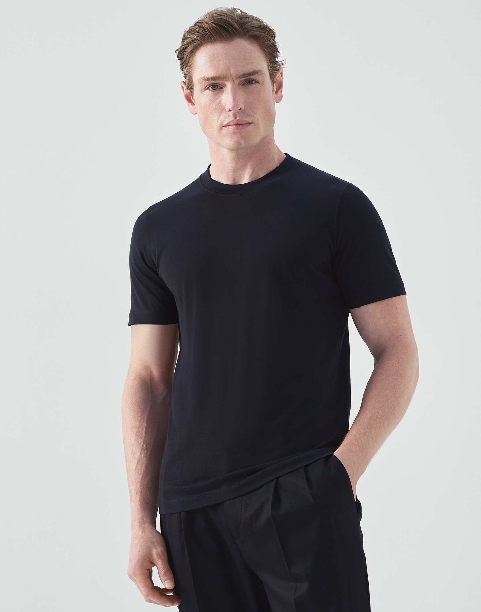 Cotton jersey round neck slim fit T-shirt - 1