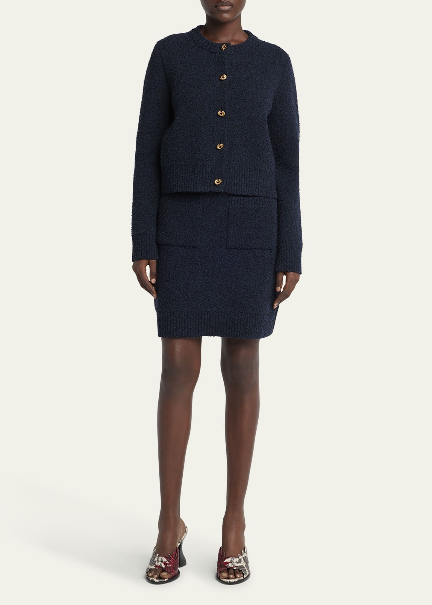 Knot-Button Boucle Knit Cardigan - 2