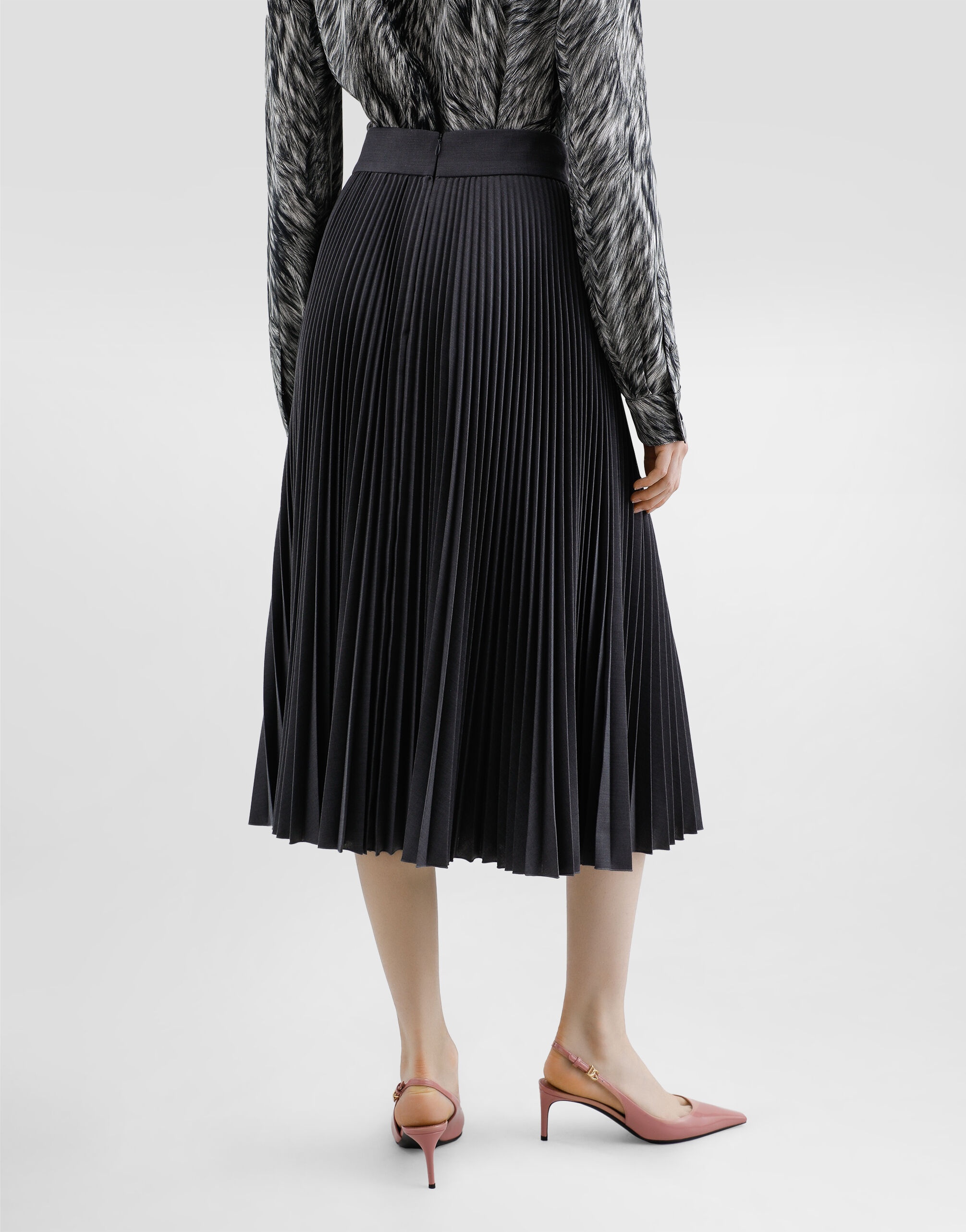 Pleated woolen calf-length circle skirt - 6