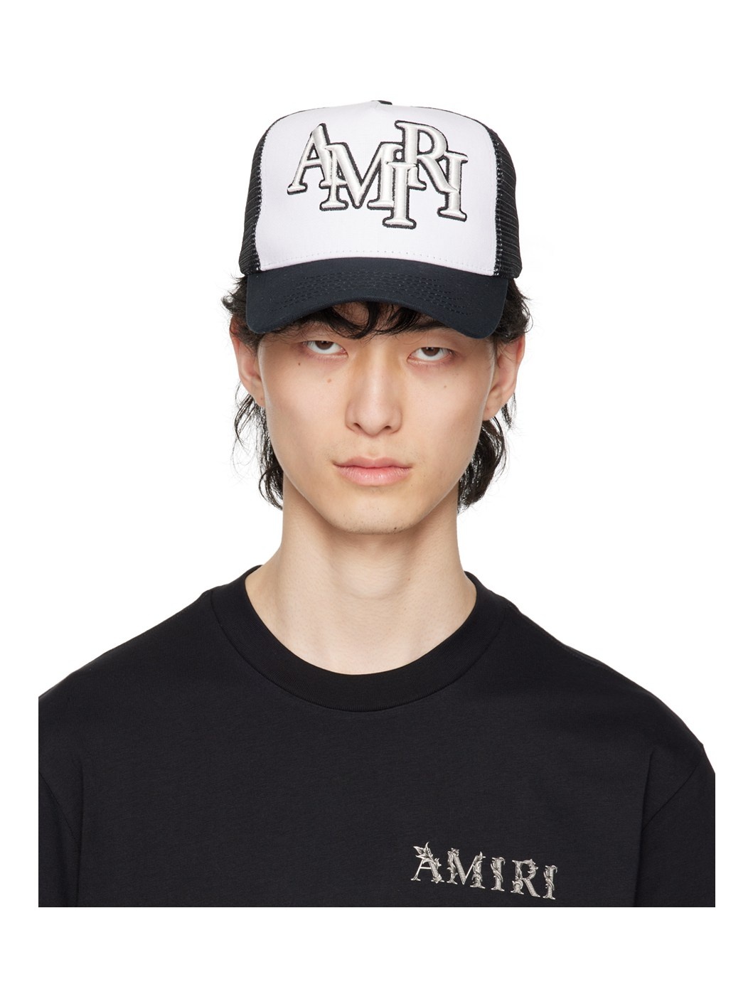 Black & White Amiri Staggered Trucker Cap - 1