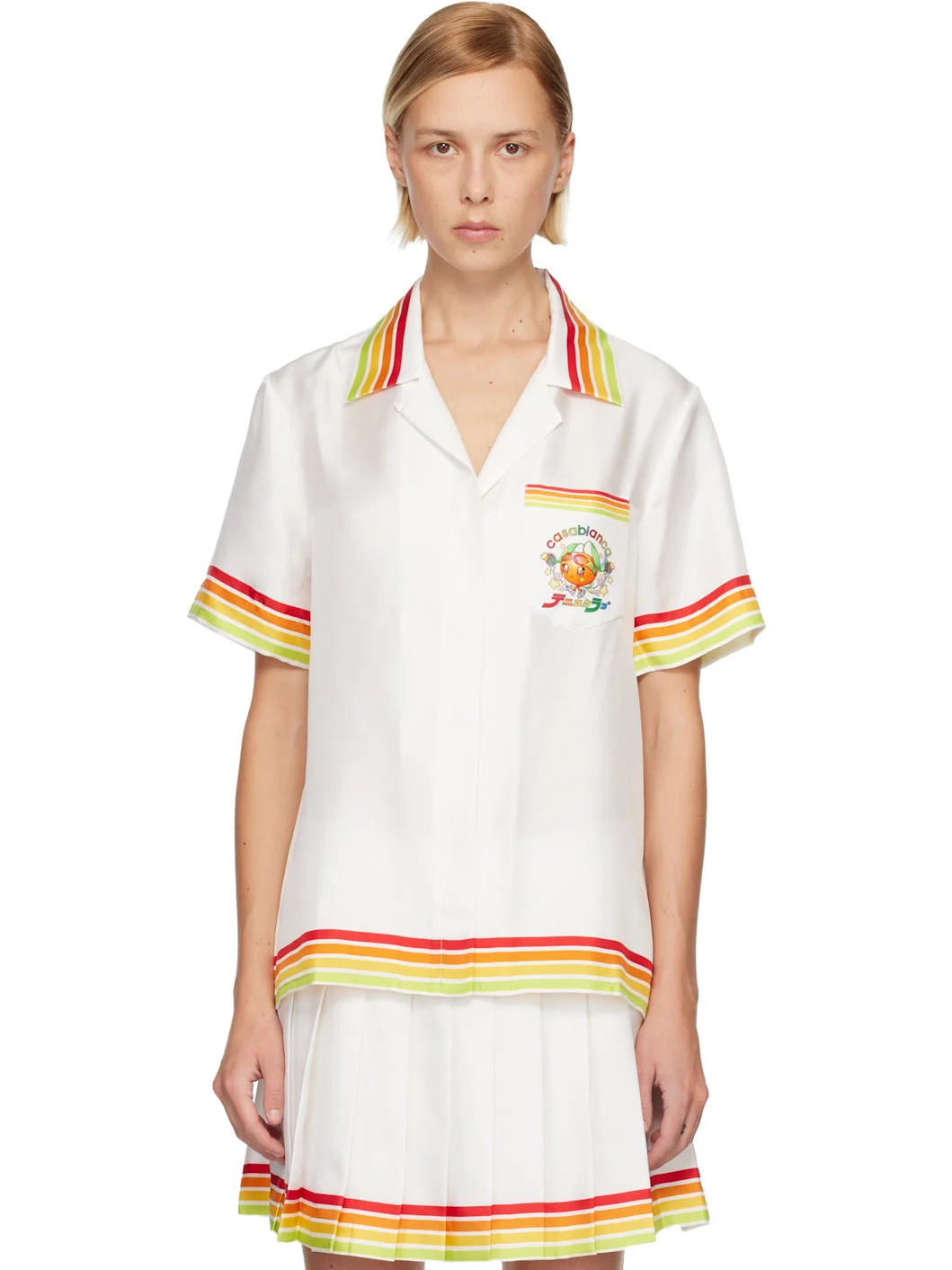 White 'Orange' Mascot Short Sleeve Silk Twill Shirt - 1