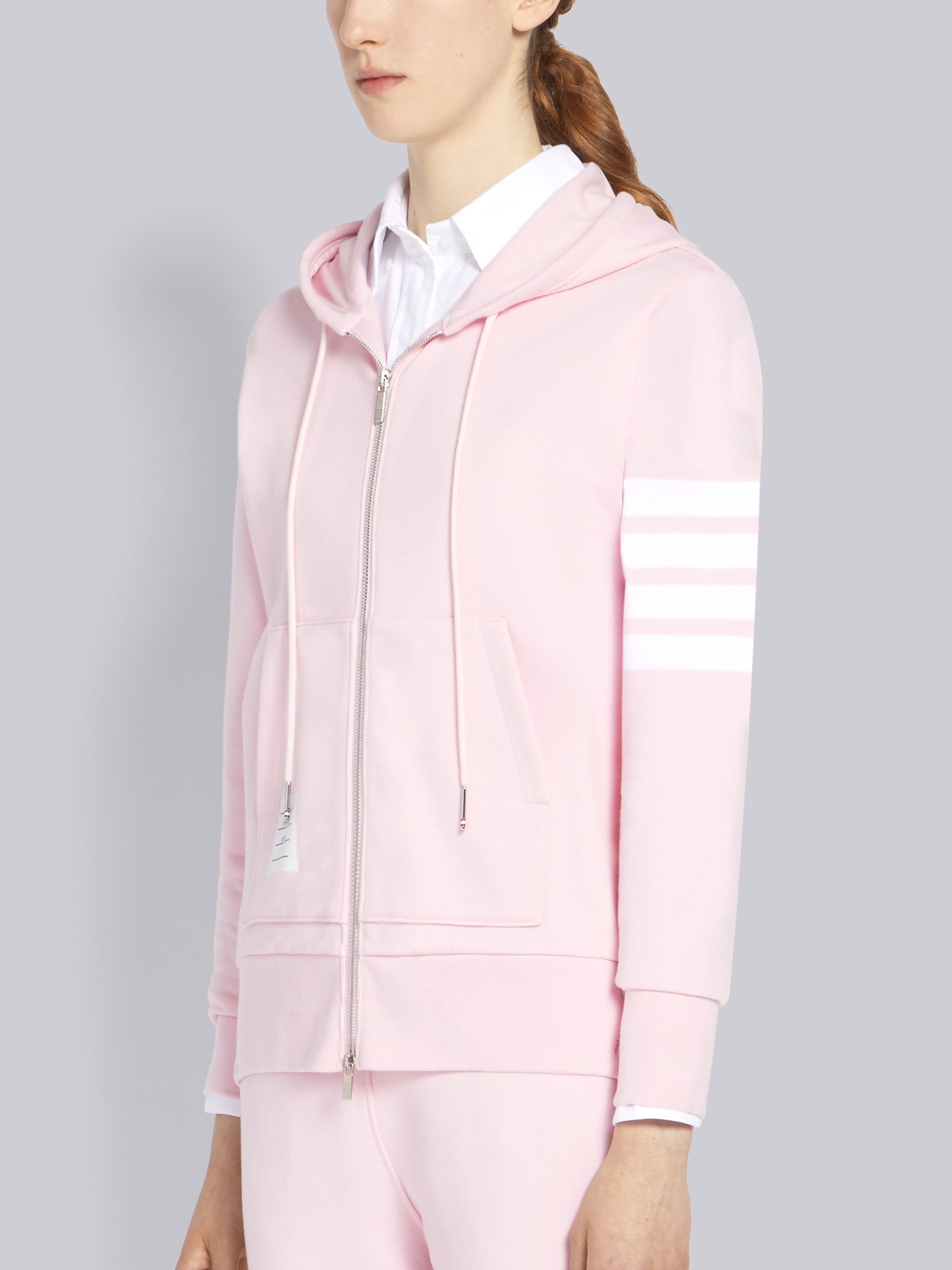 Pink Classic Loop Back Zip-Up 4-Bar Hoodie - 2