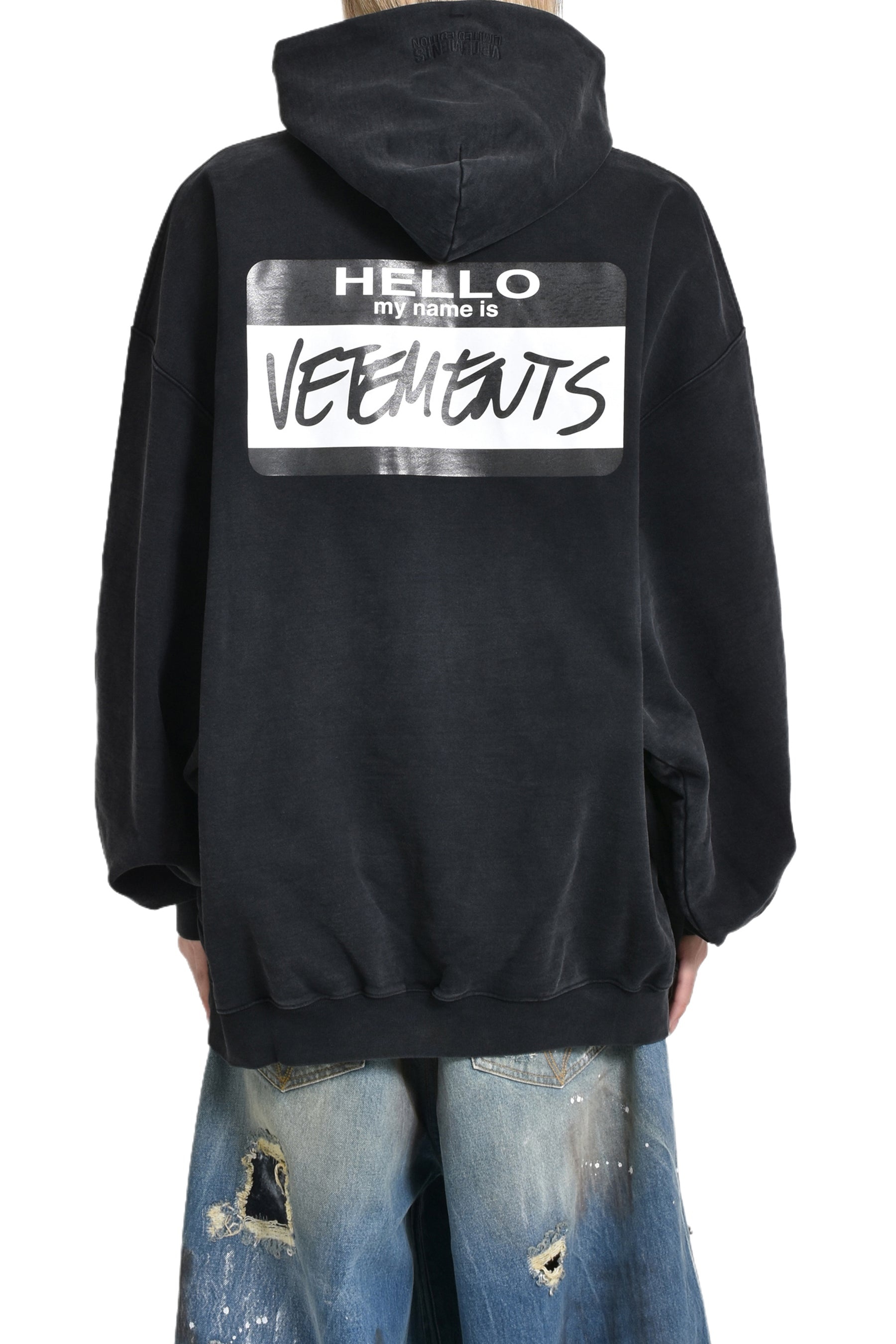 VETEMENTS HELLO MY NAME IS VETEMENTS HOODIE / BLK