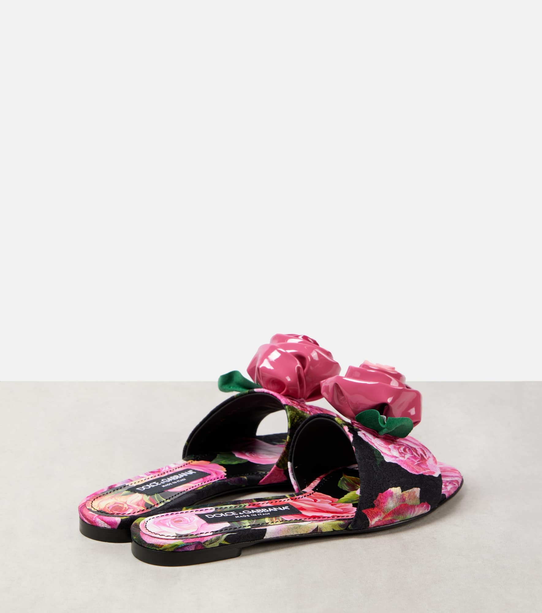 Floral-appliqué brocade slides - 2