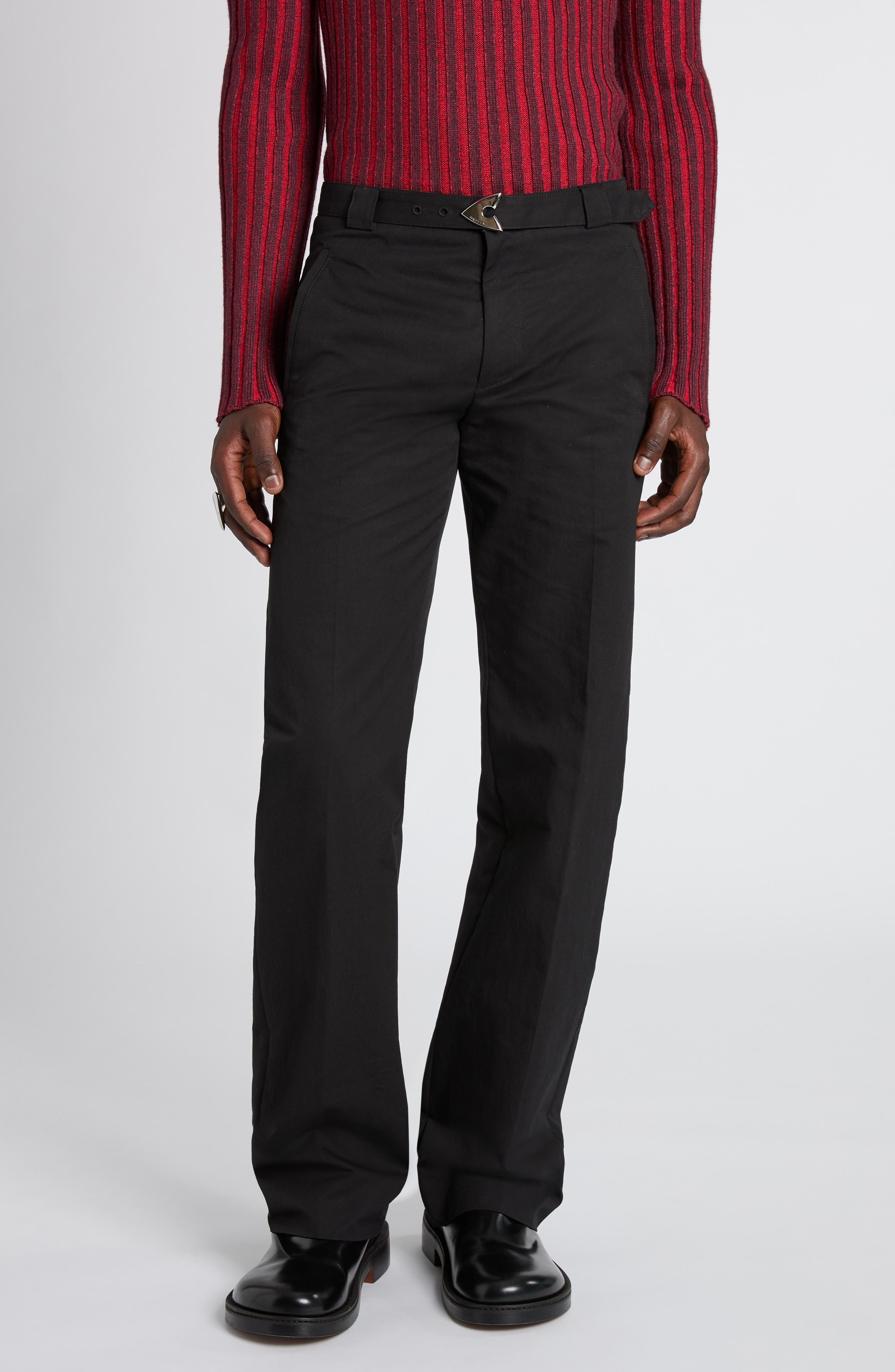 Alexander McQueen Belt Detail Cotton Blend Pants in Black at Nordstrom - 1