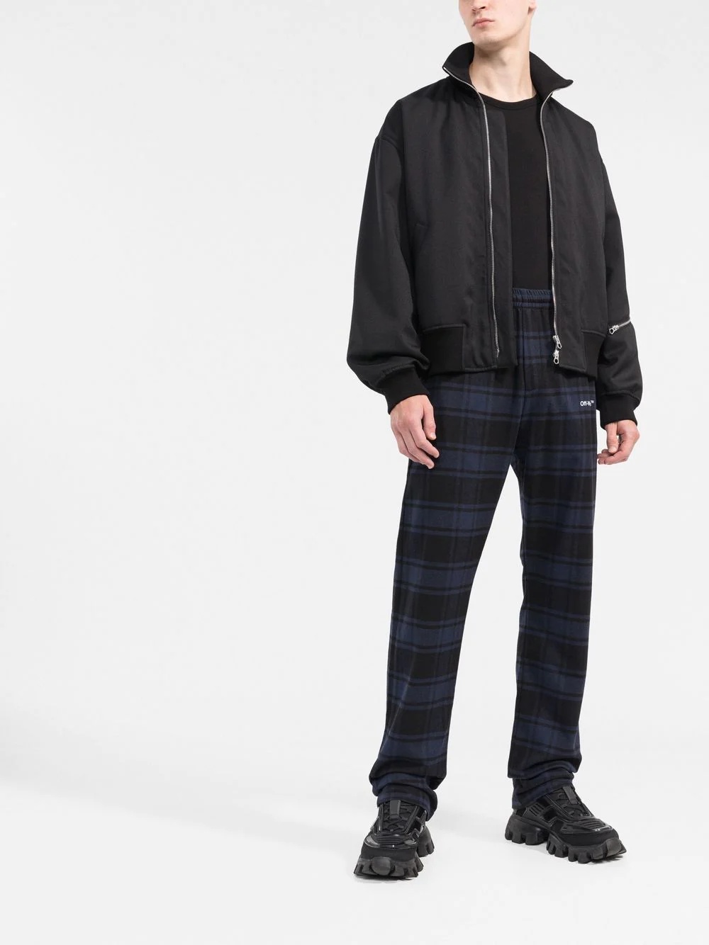 check-print flannel trousers - 2